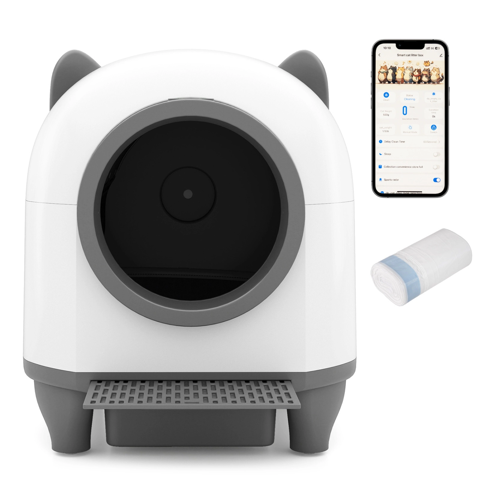SUGIFT 22 x 23.5-in White 80-L Drum WiFi App Controlled Self-Cleaning Automatic Cat Litter Box with Odor Control