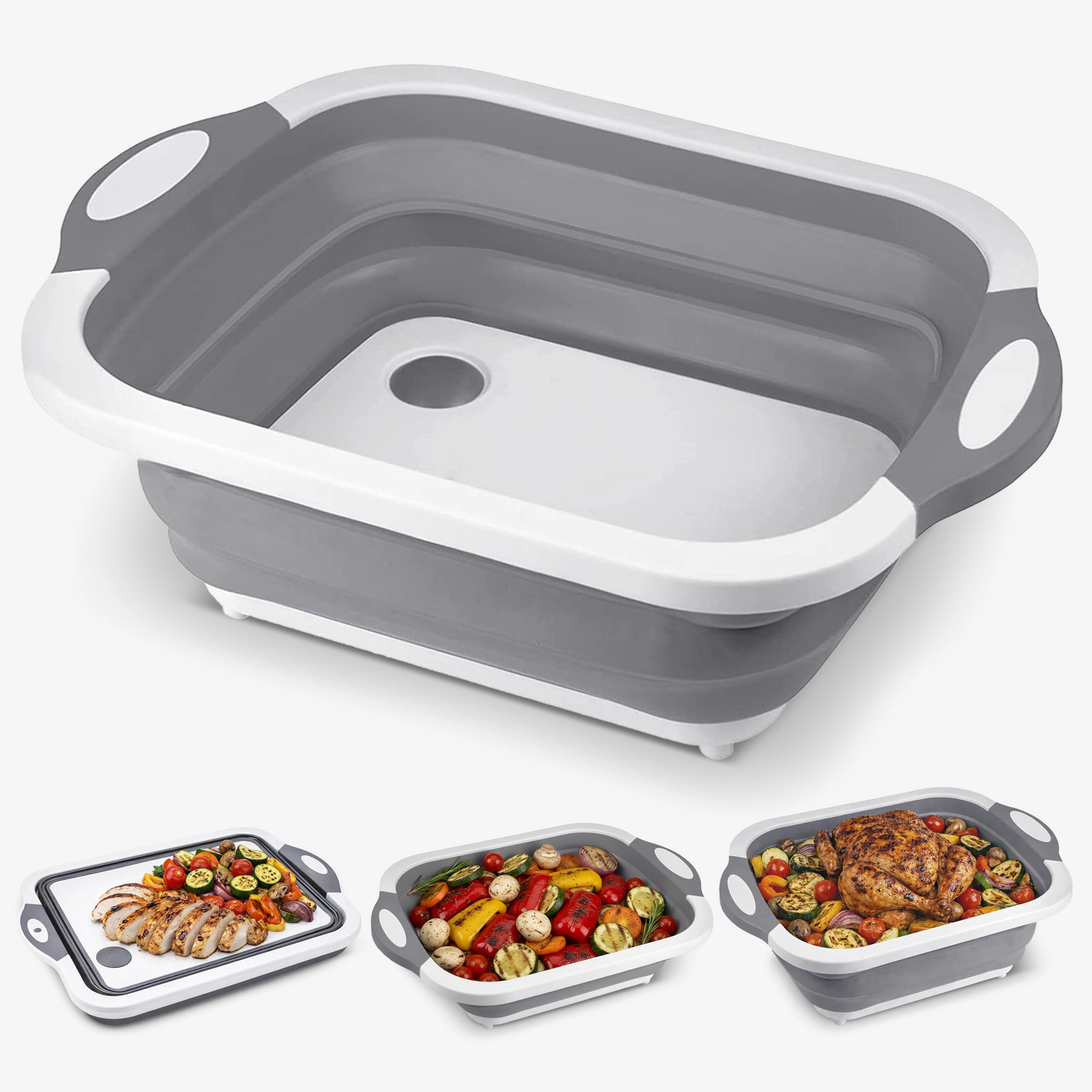 Cheer Collection Collapsible BBQ Prep Tub and Cutting Board 3 in 1 Travel