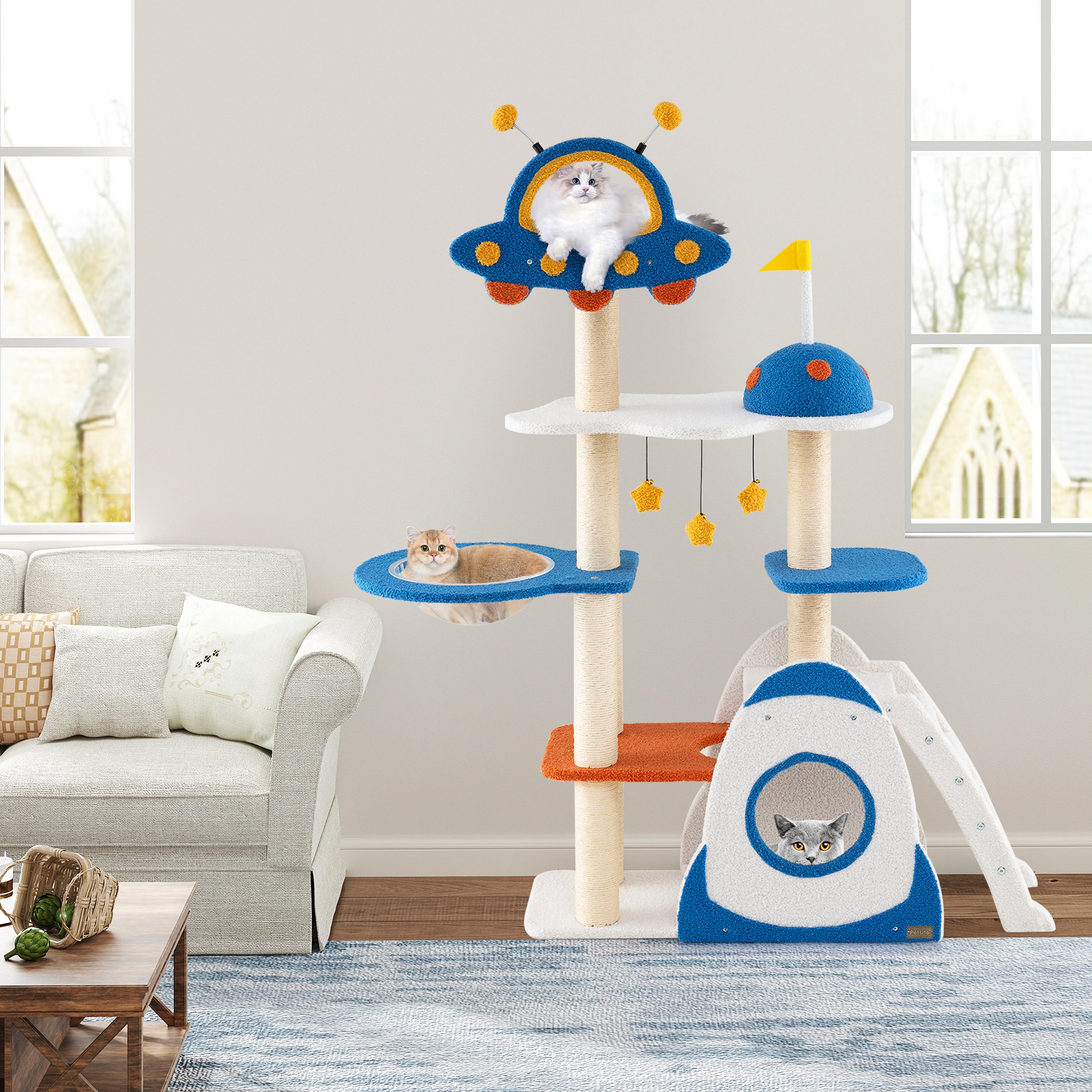 SlickBlue Unisex 64.5 Inch Space Theme Cat Tree with Space Capsule