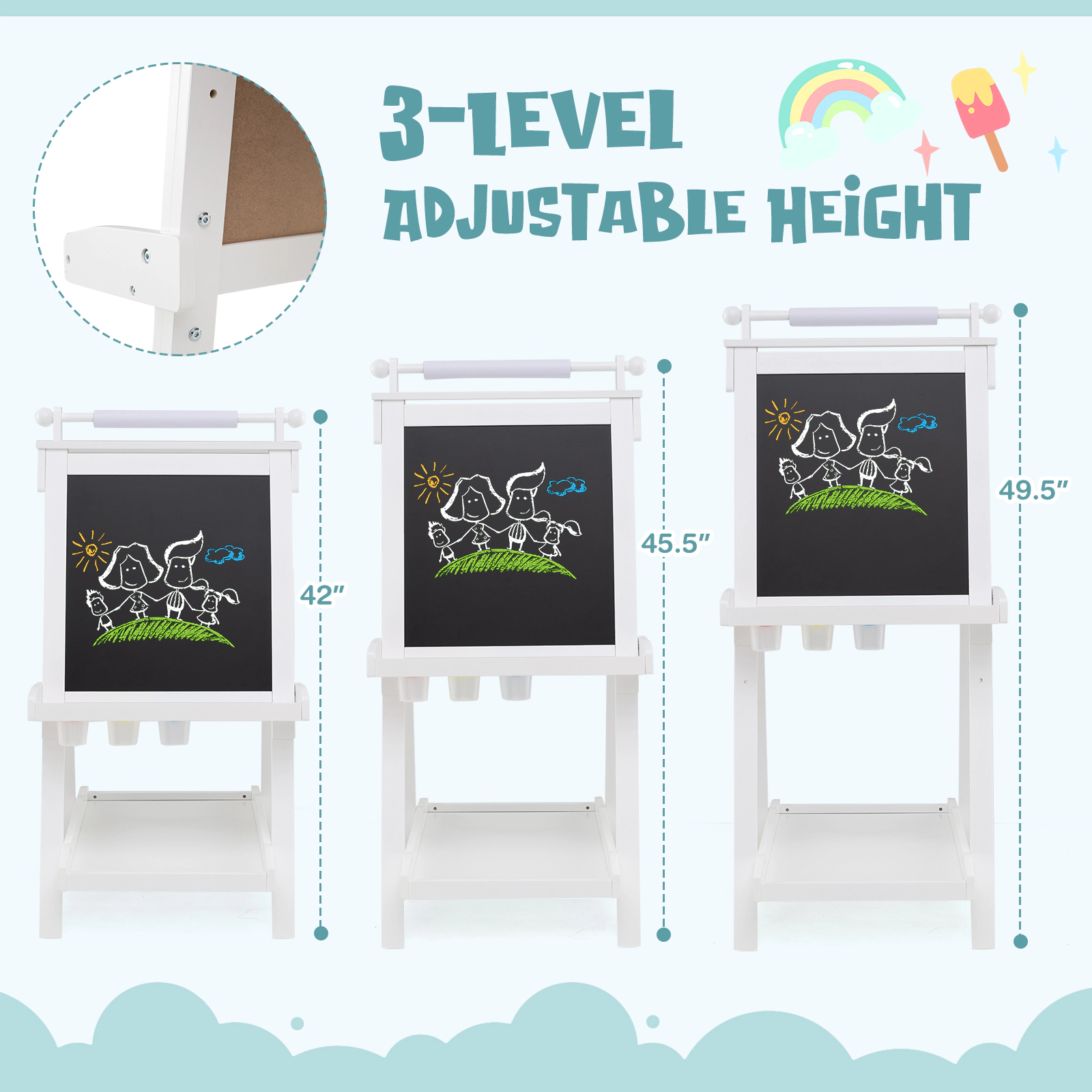 SUGIFT White Chalkboard Magnetic Whiteboard and Storage Trays 3-in-1 Kids Folding Art Easel