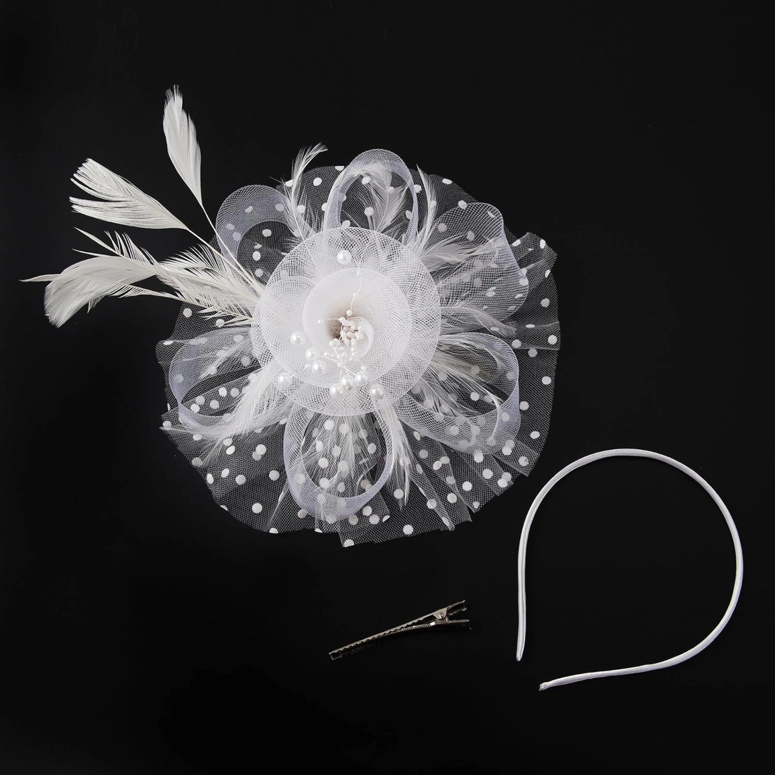 SS Design White Pillbox Fascinator Hat with Veil for Women
