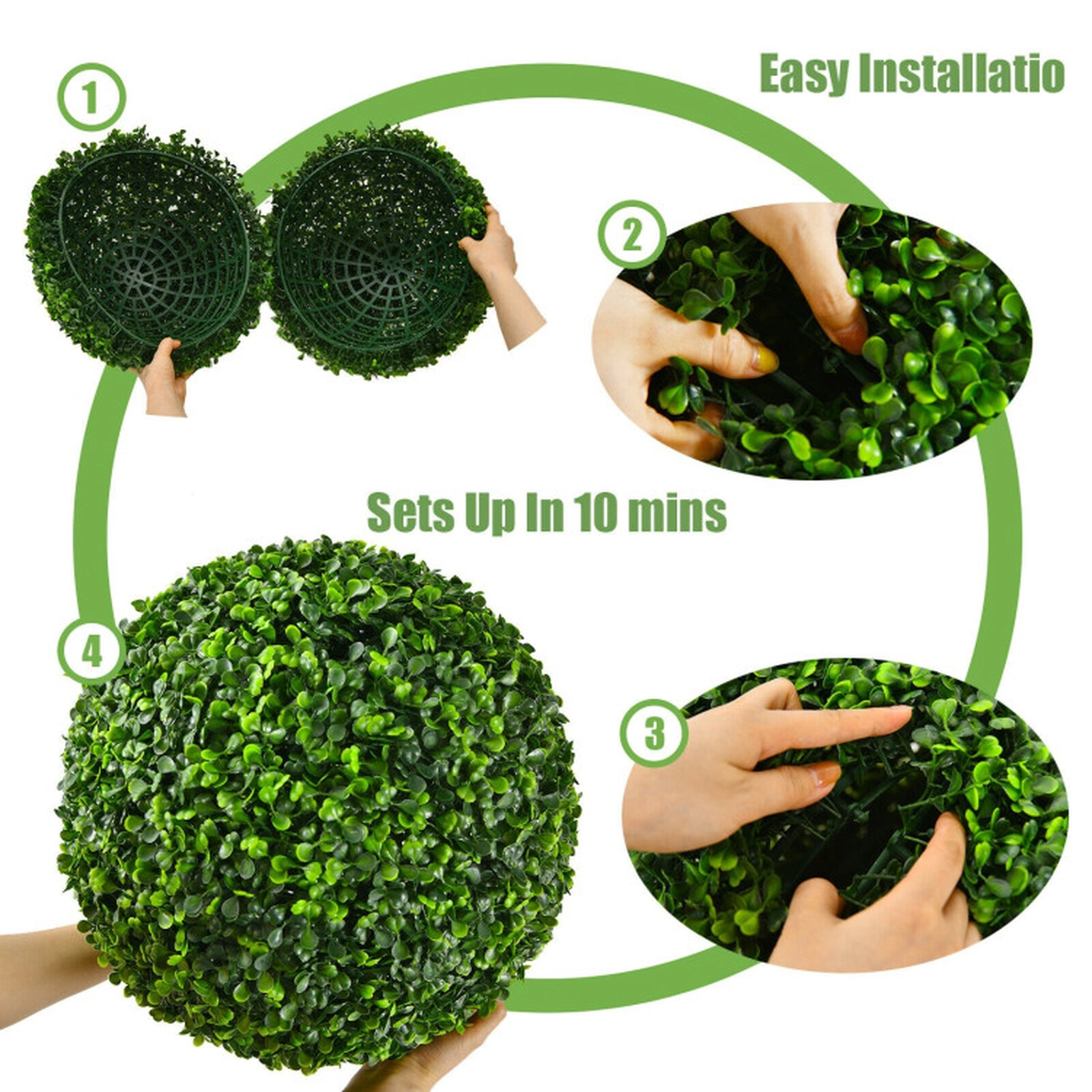 SUGIFT Set of 2 19-in Artificial Boxwood Topiary Balls with UV Protection Fade Resistance and Clip Halves