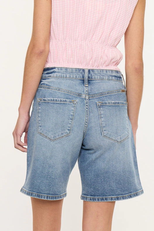 Kancan Women's Essentials Mid Rise Bermuda Denim Shorts Margo
