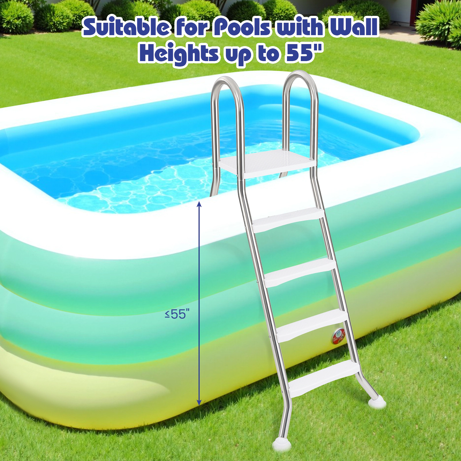 SUGIFT Silver 4-Step Above Ground Pool Ladder with Non-Slip Pedals for 55-in Wall 75.6-in H 265-lb User Capacity