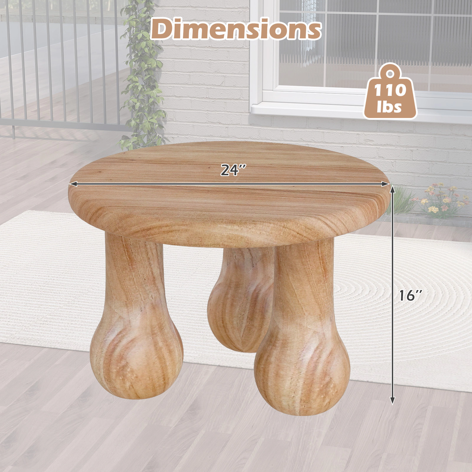 Glintex 24-Inch Solid Mahogany Coffee Table with Thick Top and Tool-Free Assembly, Natural