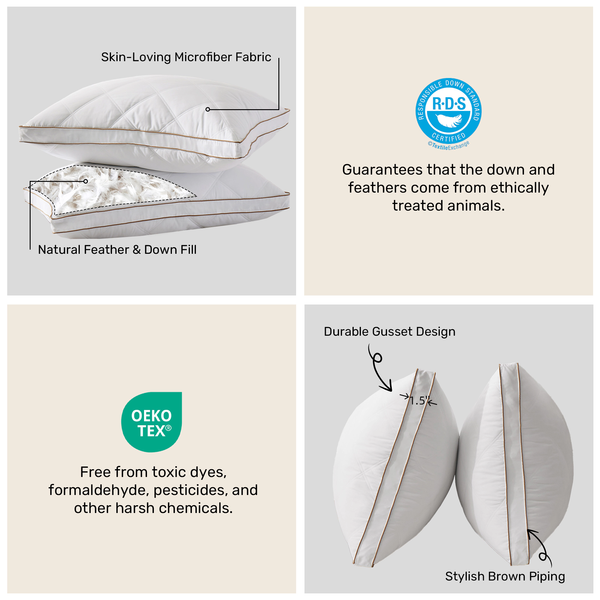 Peace Nest 2 Pack Feather and Down Medium Support Pillows