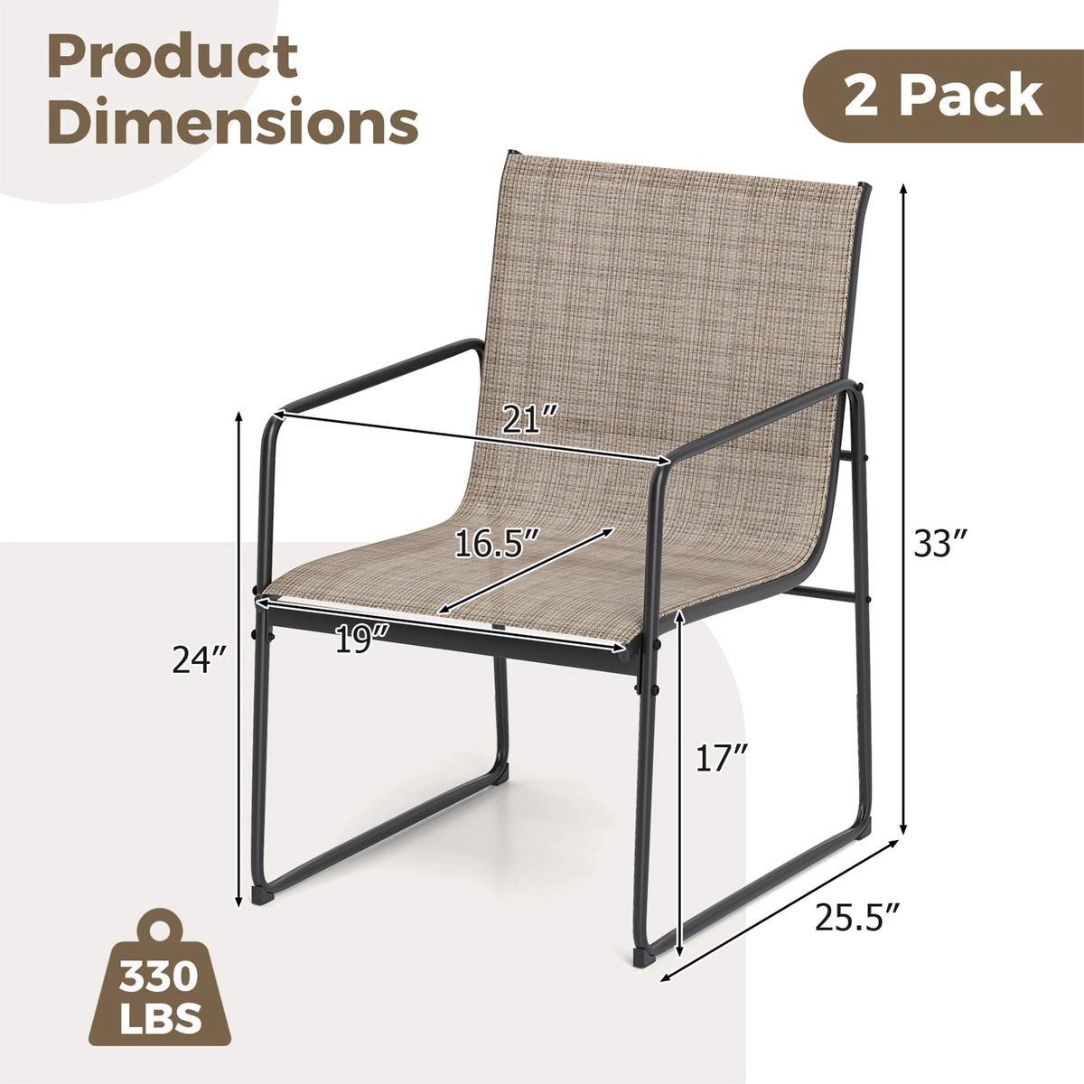 SUGIFT Set of 2 Powder-Coated Metal Outdoor Patio Dining Chairs