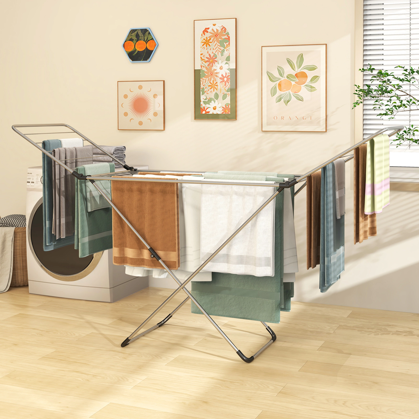 SUGIFT Silver Adjustable Wings for Indoor and Outdoor Folding Clothes Drying Rack