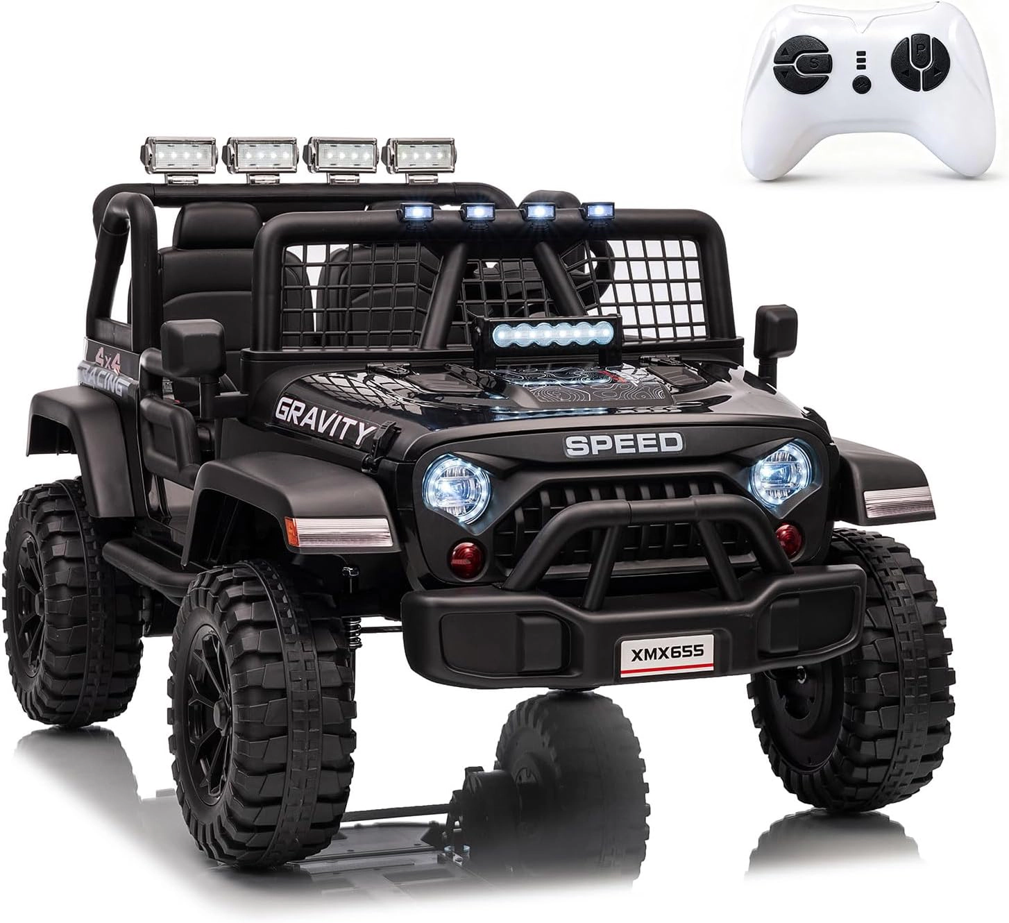 24V 2-Seater Kids Ride On Truck, Electric Car w/ Remote, 4WD, LED Lights, Music, 7Ah Battery & 2 Speeds