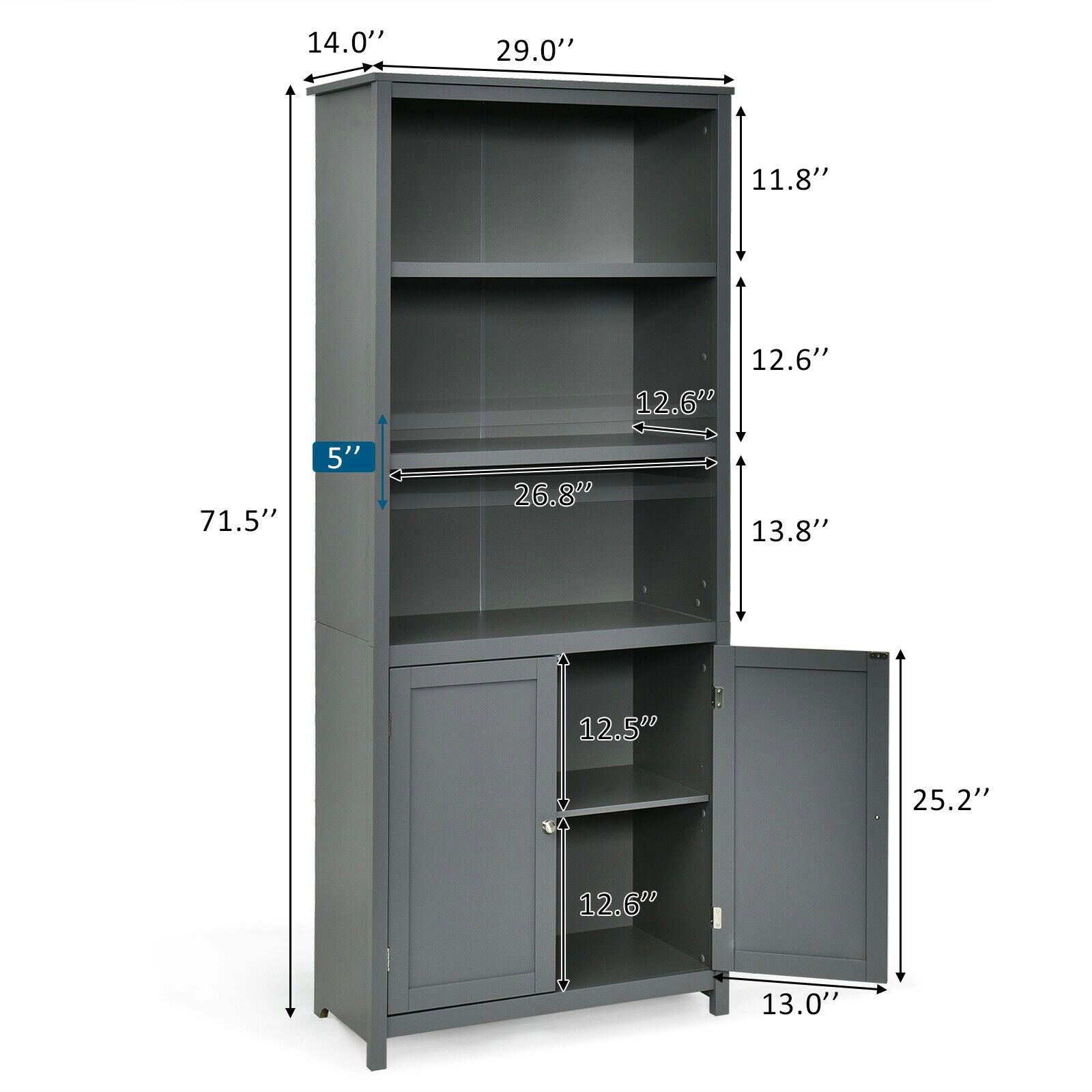 SlickBlue Unisex Gray 3-Tier Storage Shelf with Cabinet Bookcase