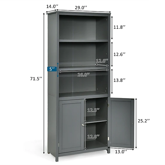 SlickBlue Unisex Gray 3-Tier Storage Shelf with Cabinet Bookcase