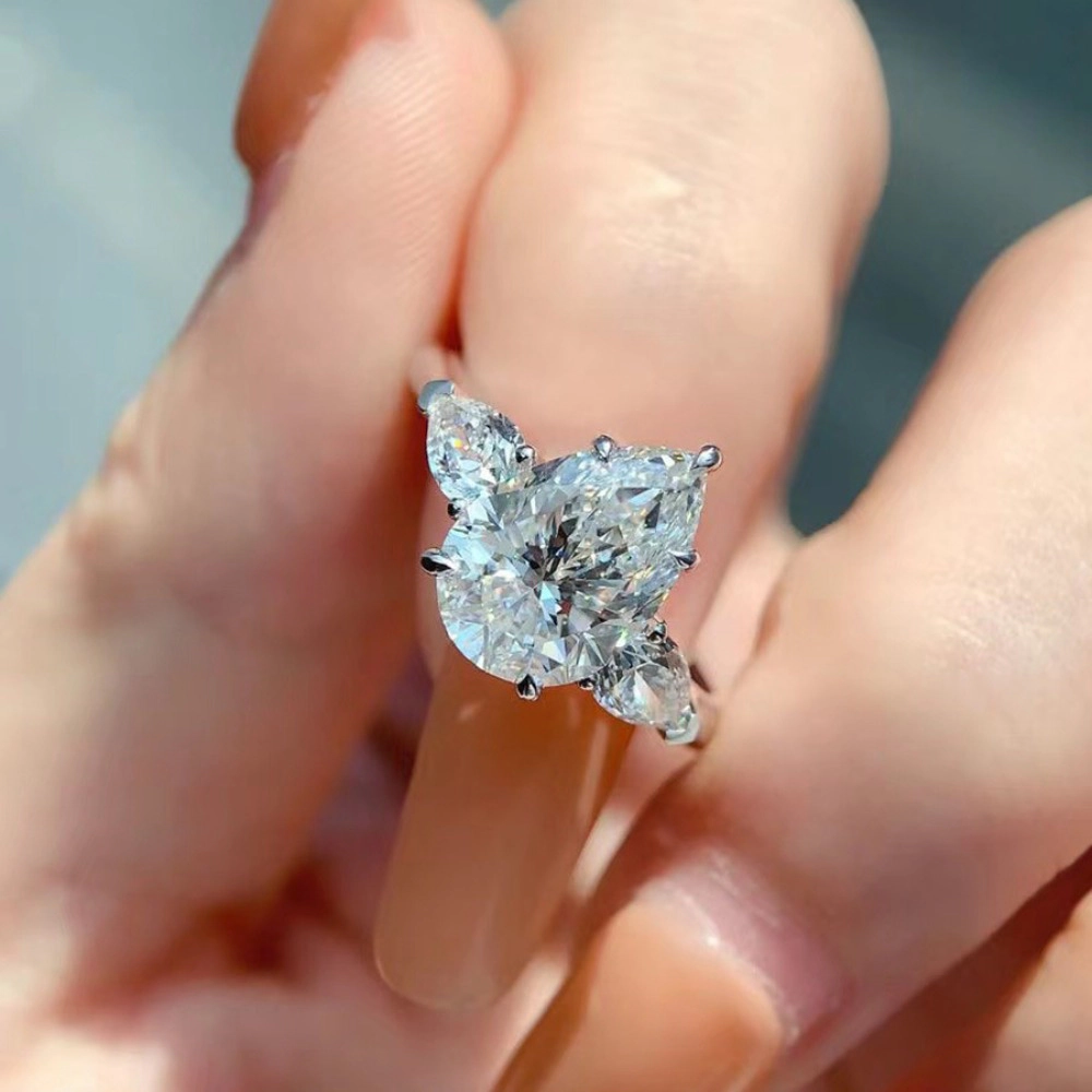 Wardrobe Whimsy Three‑Stone Pear Cut Cubic Zirconia Engagement Ring