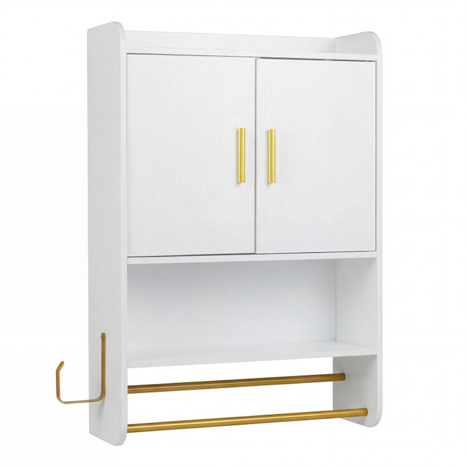 SUGIFT Wall Mounted Bathroom Medicine Cabinet with Adjustable Shelf and Towel Bars 44-lb Top Board Capacity Gray/White