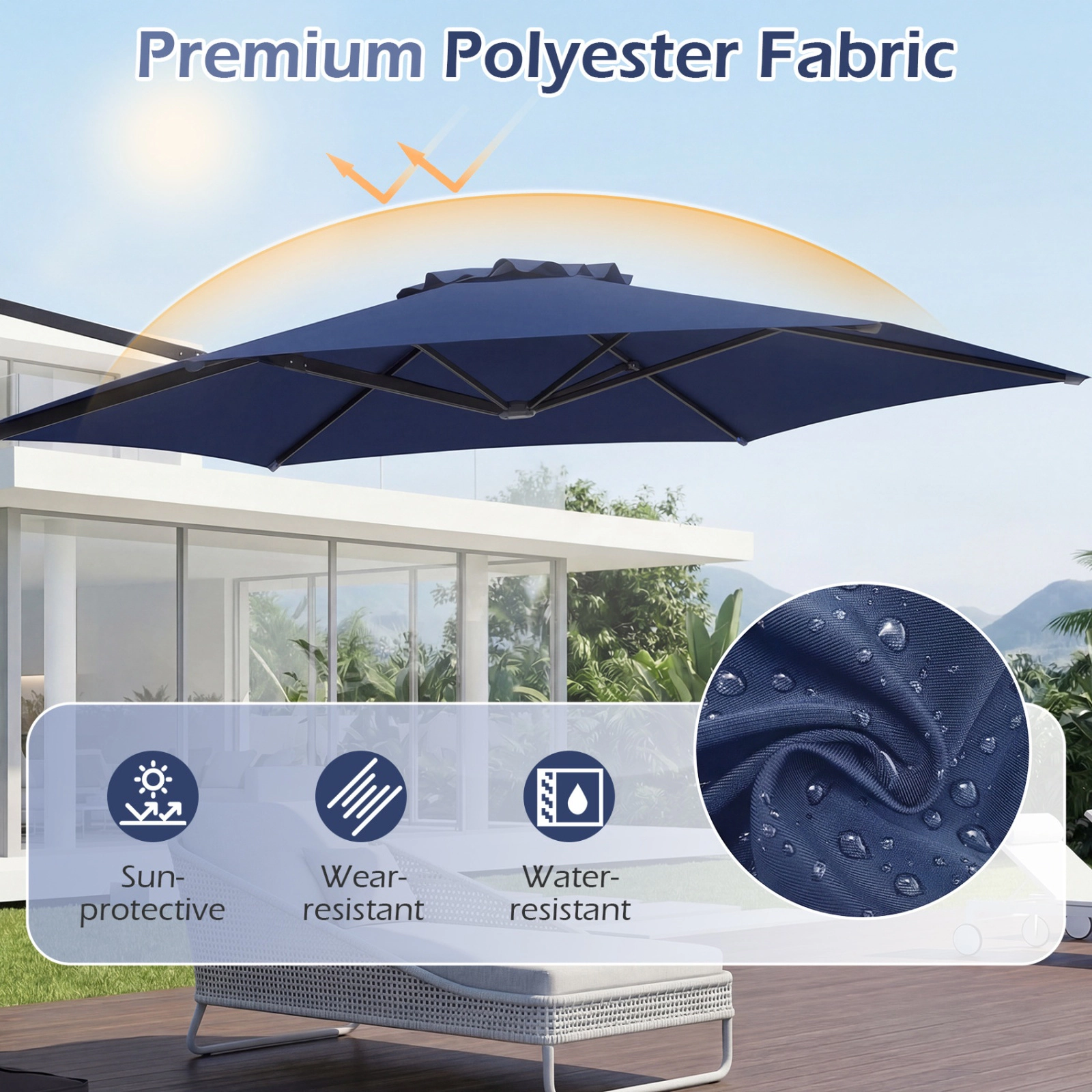 SUGIFT 10-ft Navy Blue Offset Cantilever Patio Umbrella with 360-Degree Rotation Vented Top and Cross Base