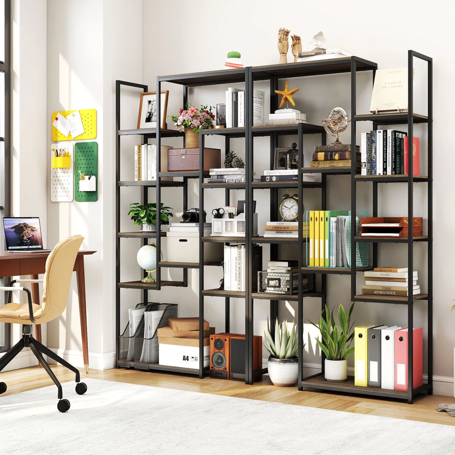 SlickBlue Modern 12-Shelf Walnut Bookcase with Open Storage
