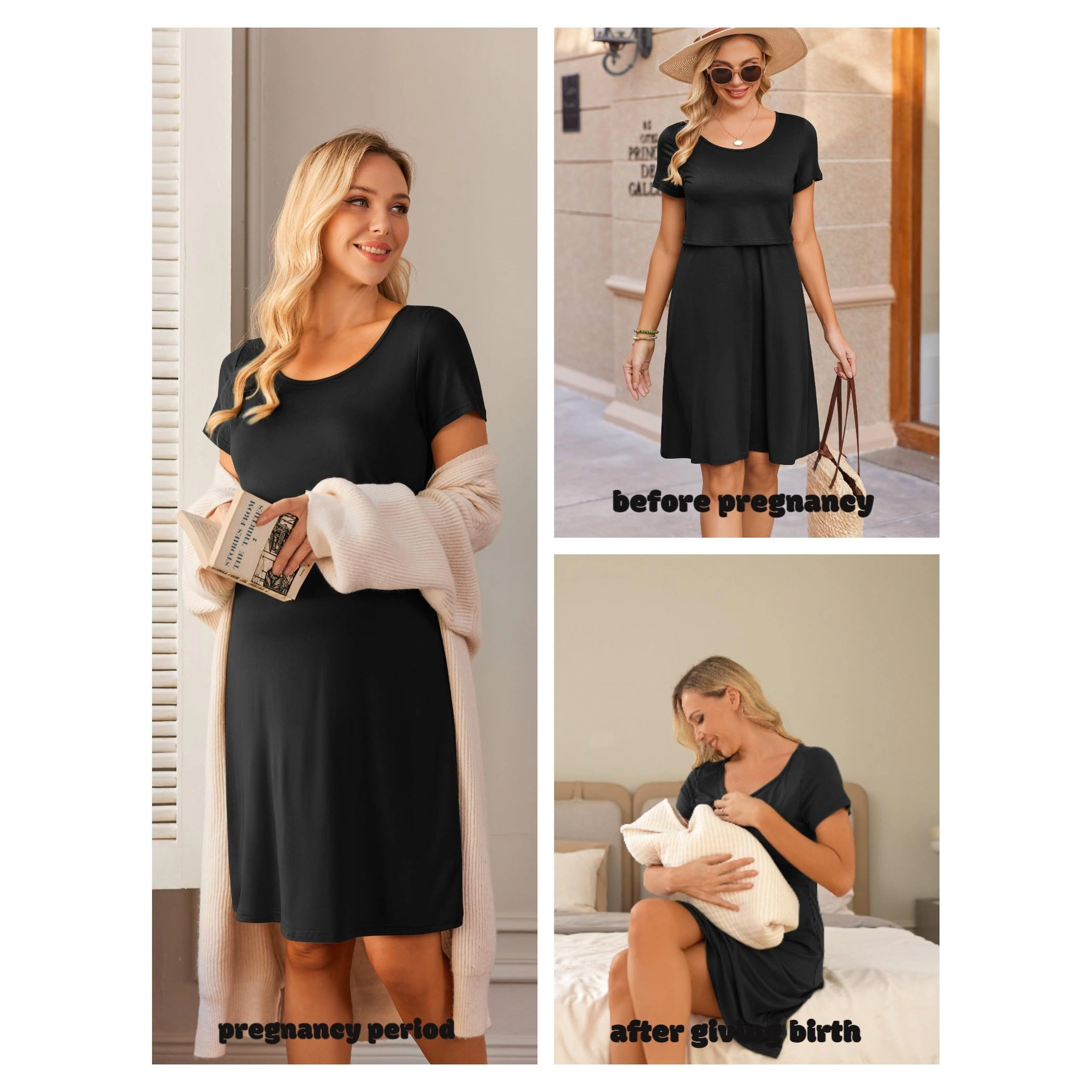 Ekouaer Women's Short Sleeve Maternity Nursing Floral Midi Dress