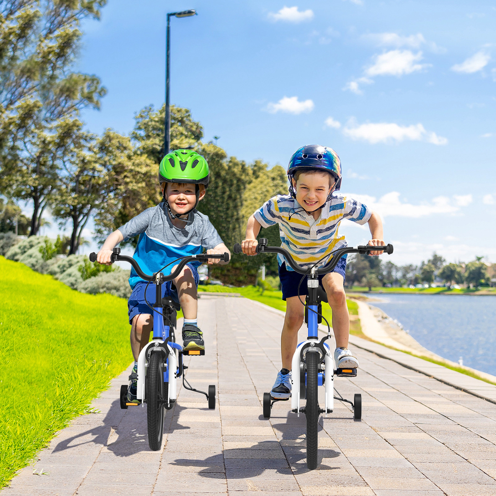 16-in Kids Bike Removable Training Wheels Short-Reach Hand Brake Coaster Brake Adjustable Seat Ages 4-7 Navy
