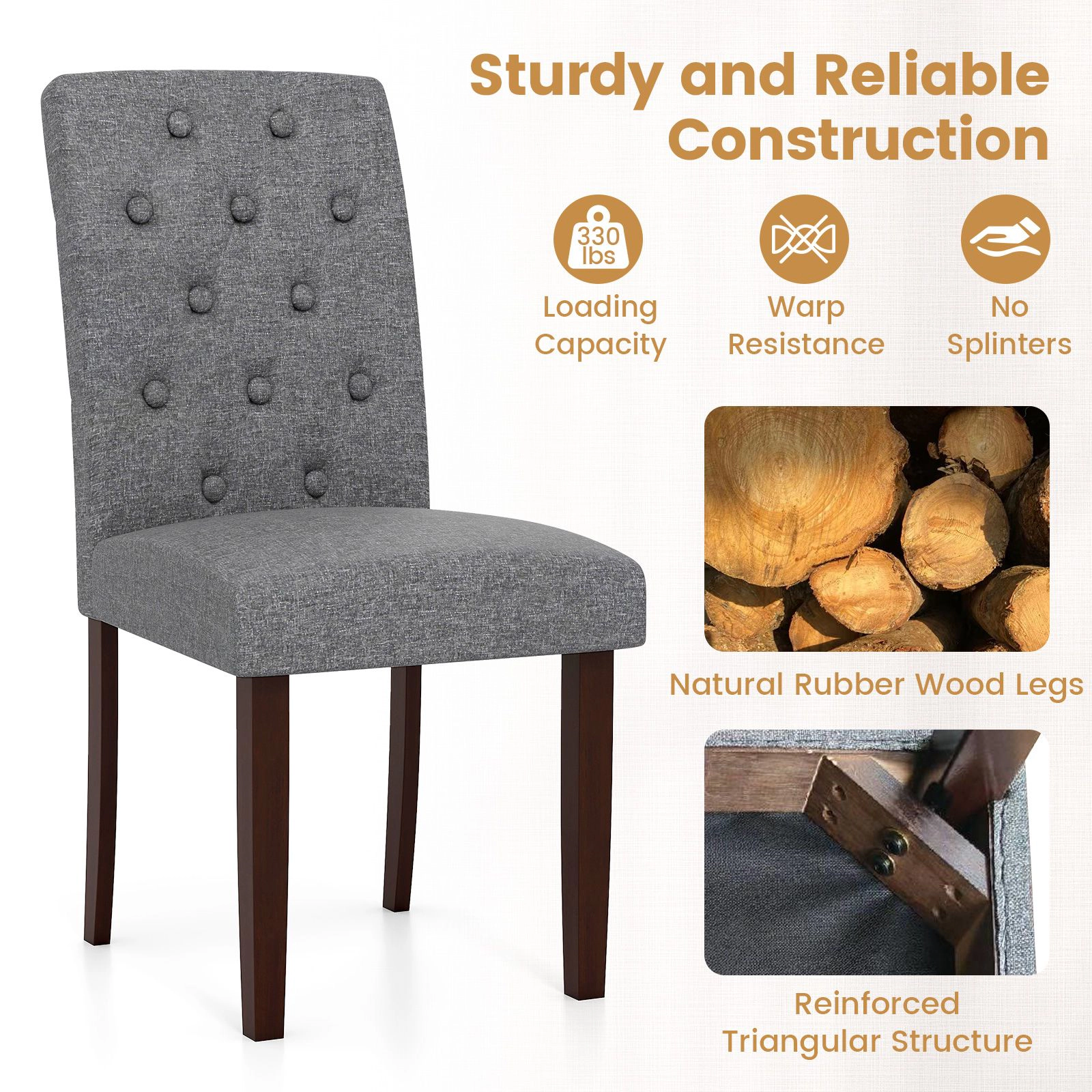 SlickBlue Farmhouse Dining Chairs, Gray Brown Upholstered Wood Seating