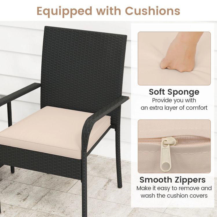 Hivvago 3 Piece Patio Furniture Set With Seat Cushions And Tempered Glass Tabletop
