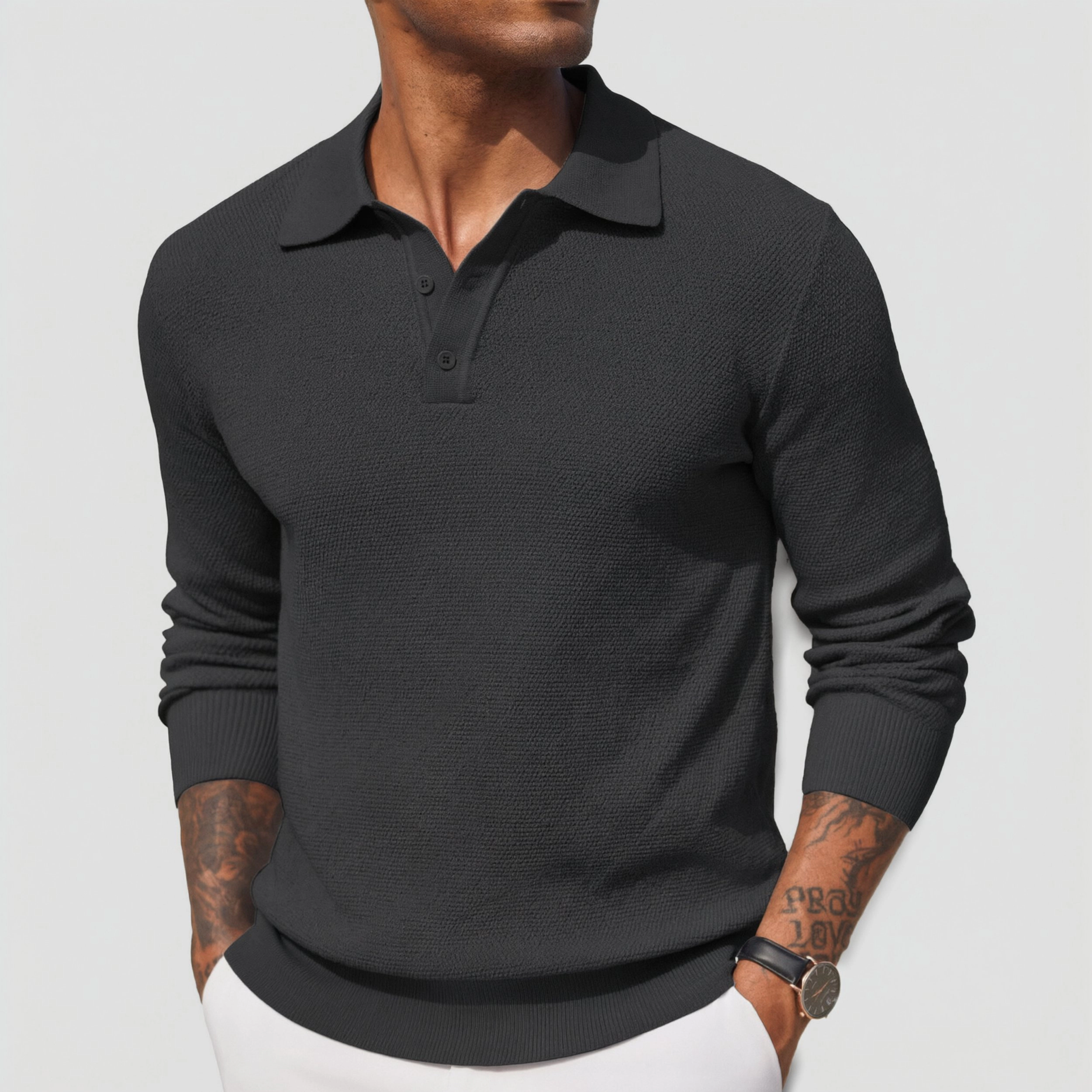 COOFANDY Casual Long Sleeve Polo Sweater Fall Henley Neck Button Pullover Tops