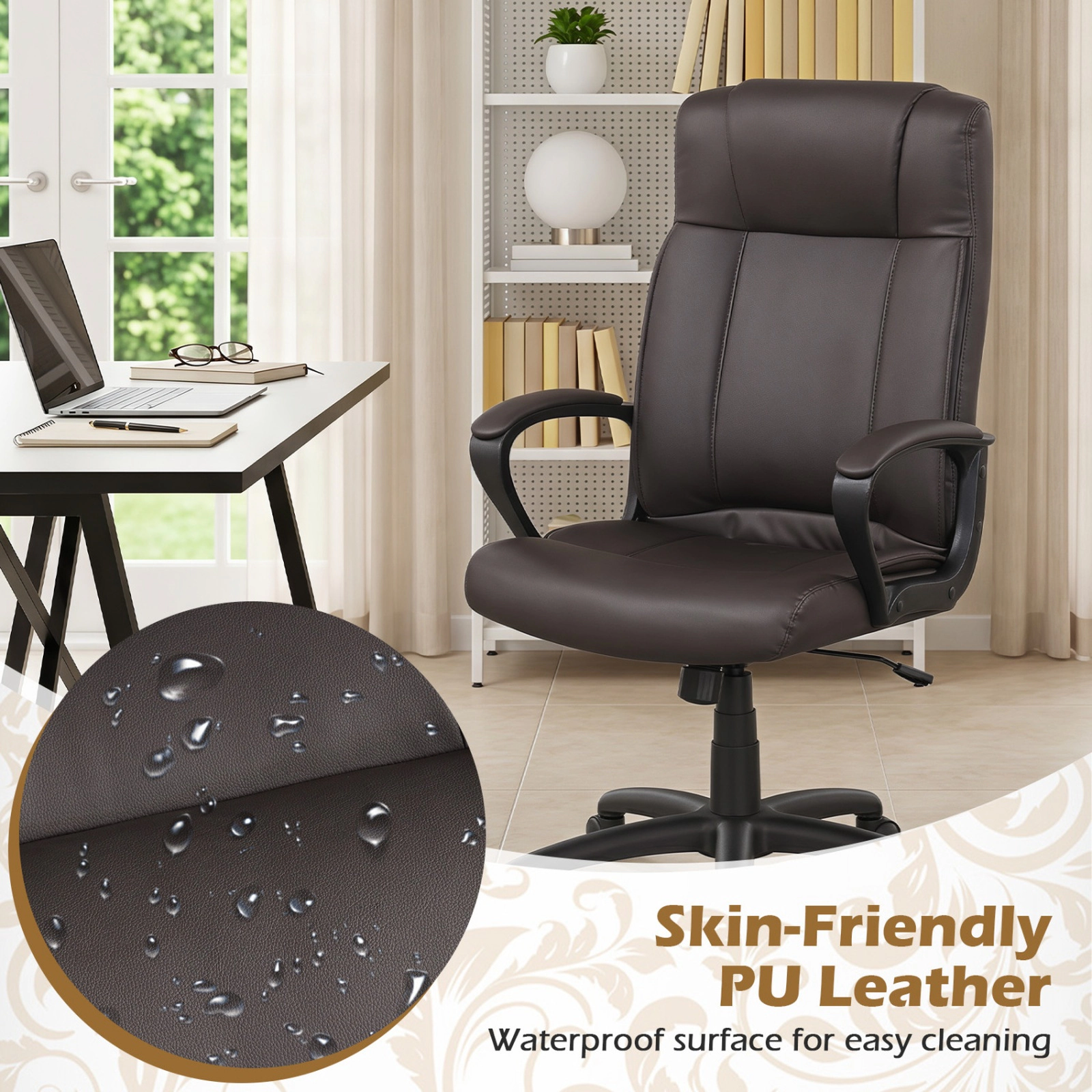 SUGIFT Ergonomic Faux Leather Office Chair with Rocking Function 275-Lb Capacity Brown