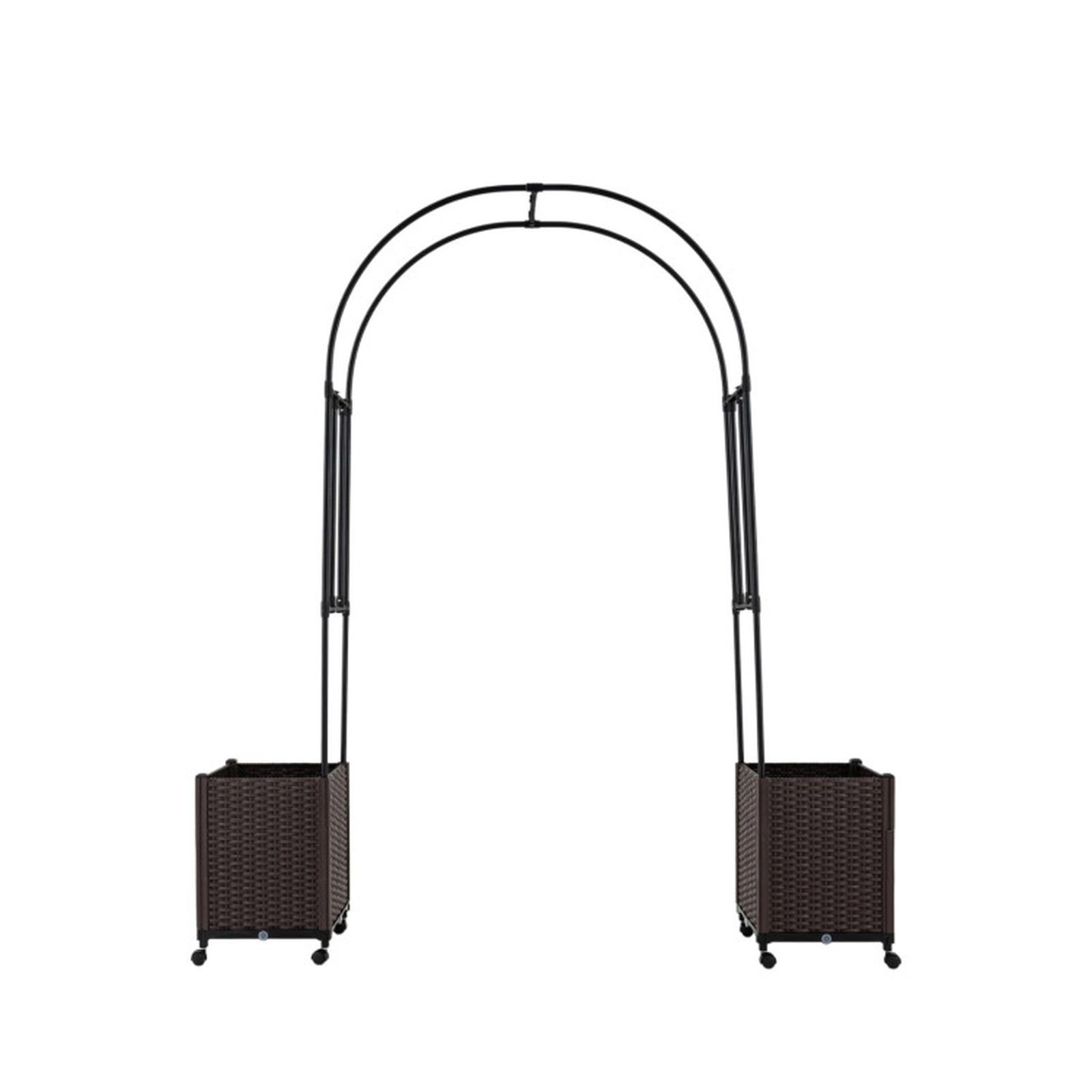 SUGIFT 91-in Black Garden Arch Trellis with 2 Self-Watering Planter Boxes and 4 Universal Wheels