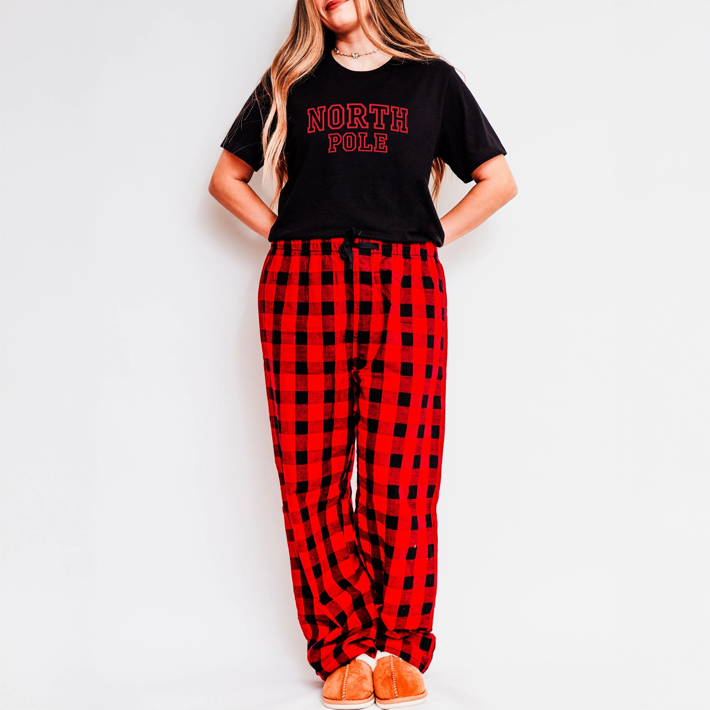 Simply Sage Market - Women's Plaid Pants and Tee Set North Pole Varsity Outlines