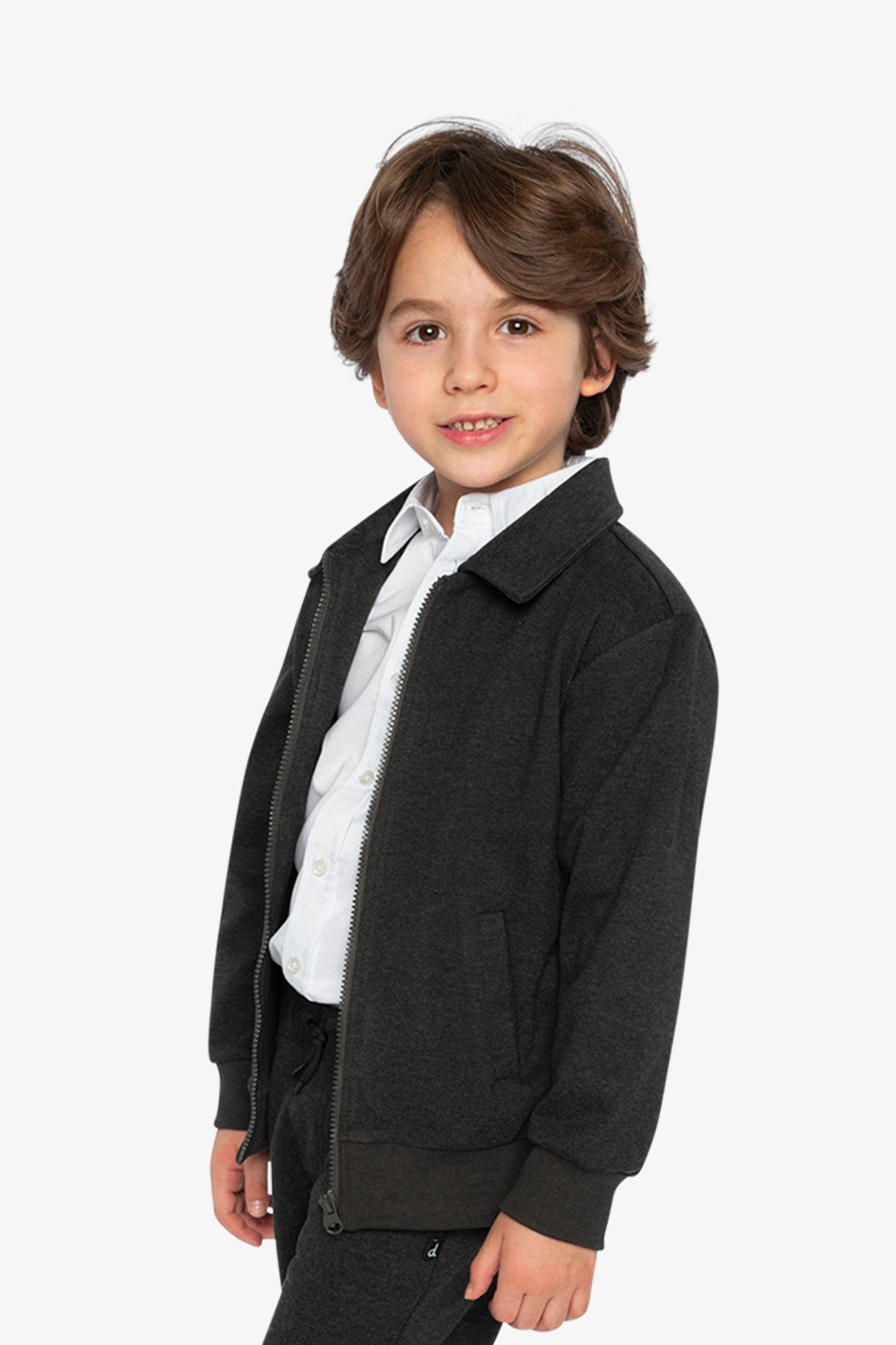Deux par Boys Ribbed Trim Front Zip Stretch Twill Jacket