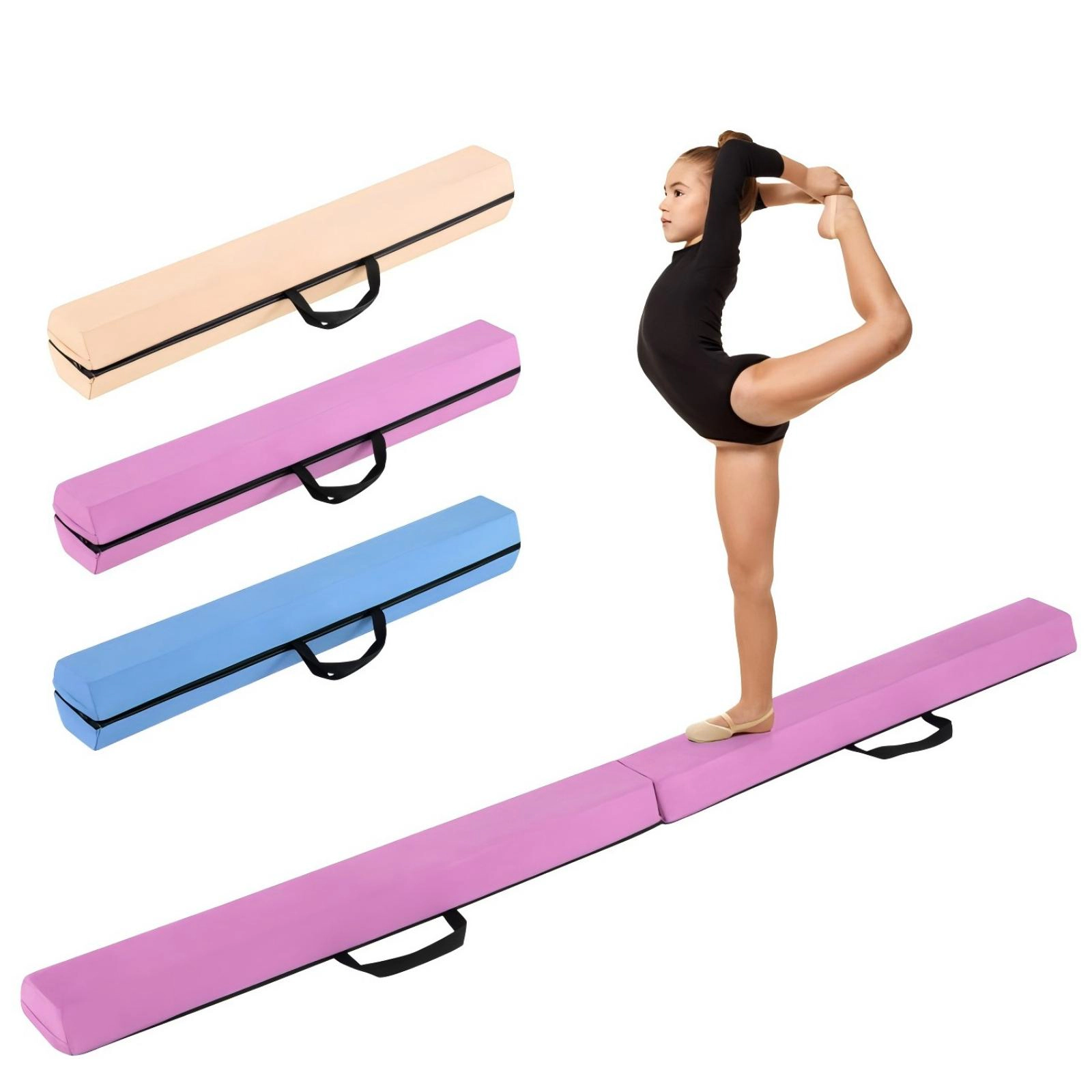SUGIFT Purple 7-ft 160-lb Capacity Folding Gymnastics Balance Beam with Removable Suede Cover and Non-Slip Base