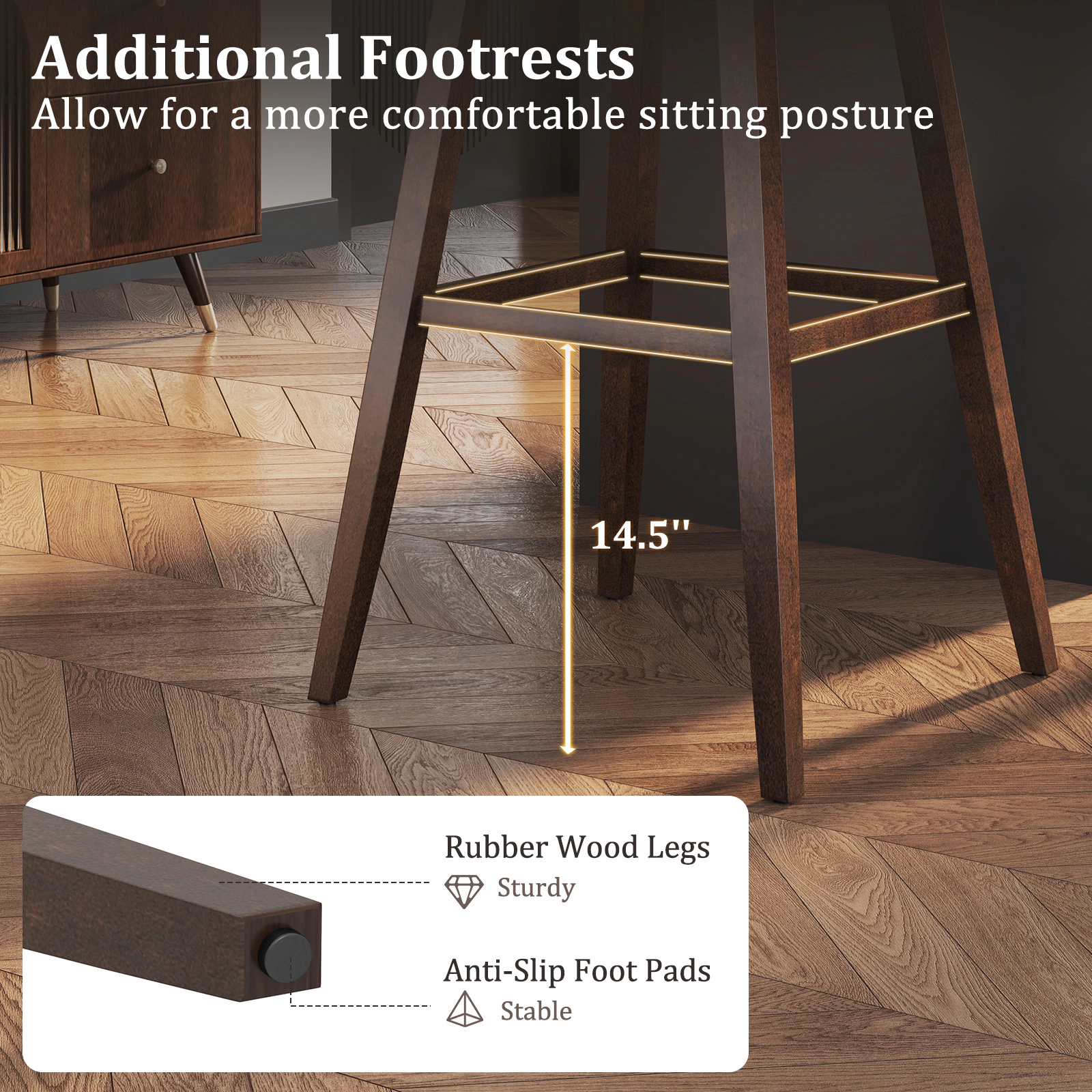SUGIFT Contoured Linen Seat and Rubber Wood Legs Set of 2 Brown Swivel Bar Stools