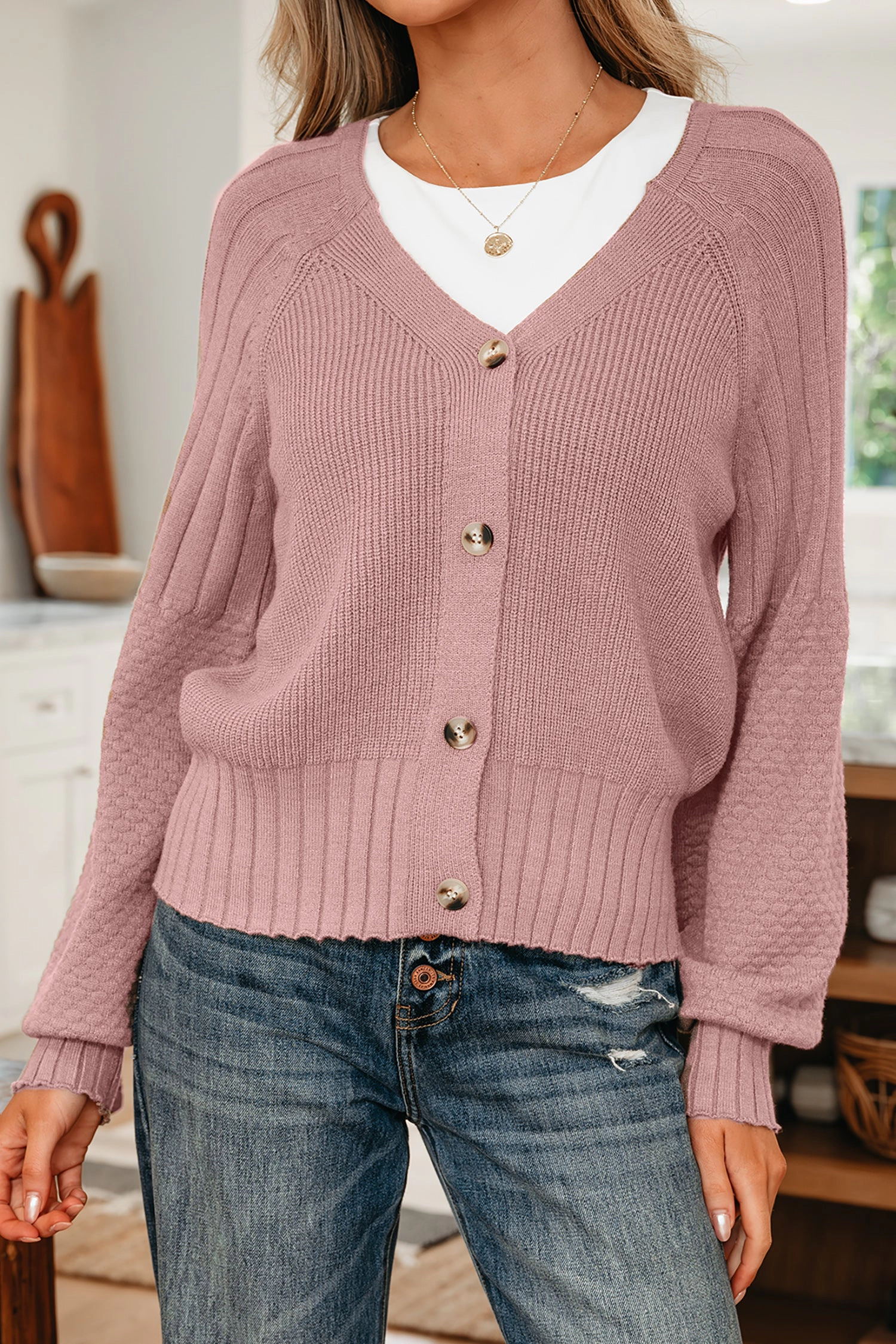 Threaded Pear Women's Khloe Mixed Texture Knit Sweater