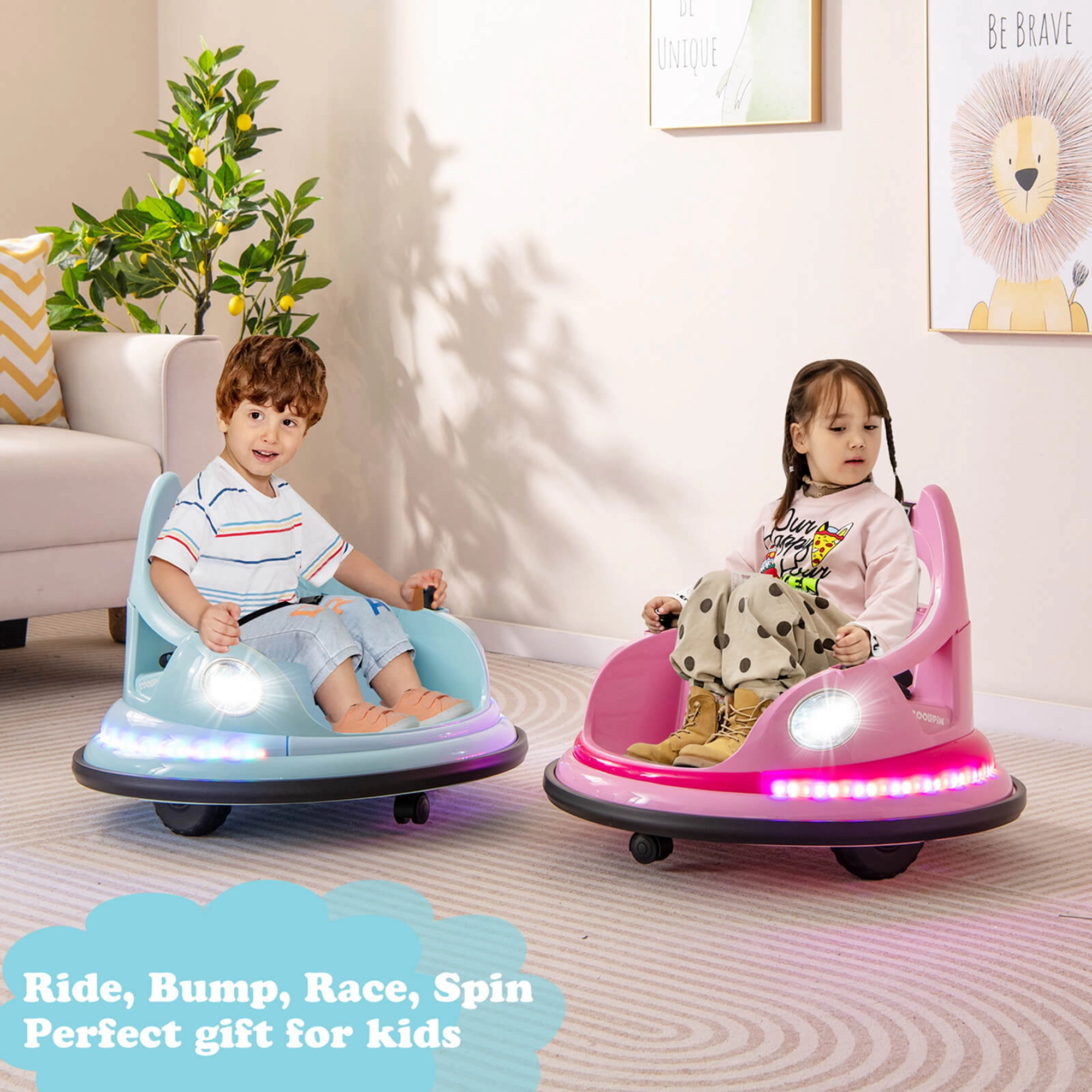 Costway 12V Kids Electric Ride On Bumper Car Battery Powered with Remote Control Blue