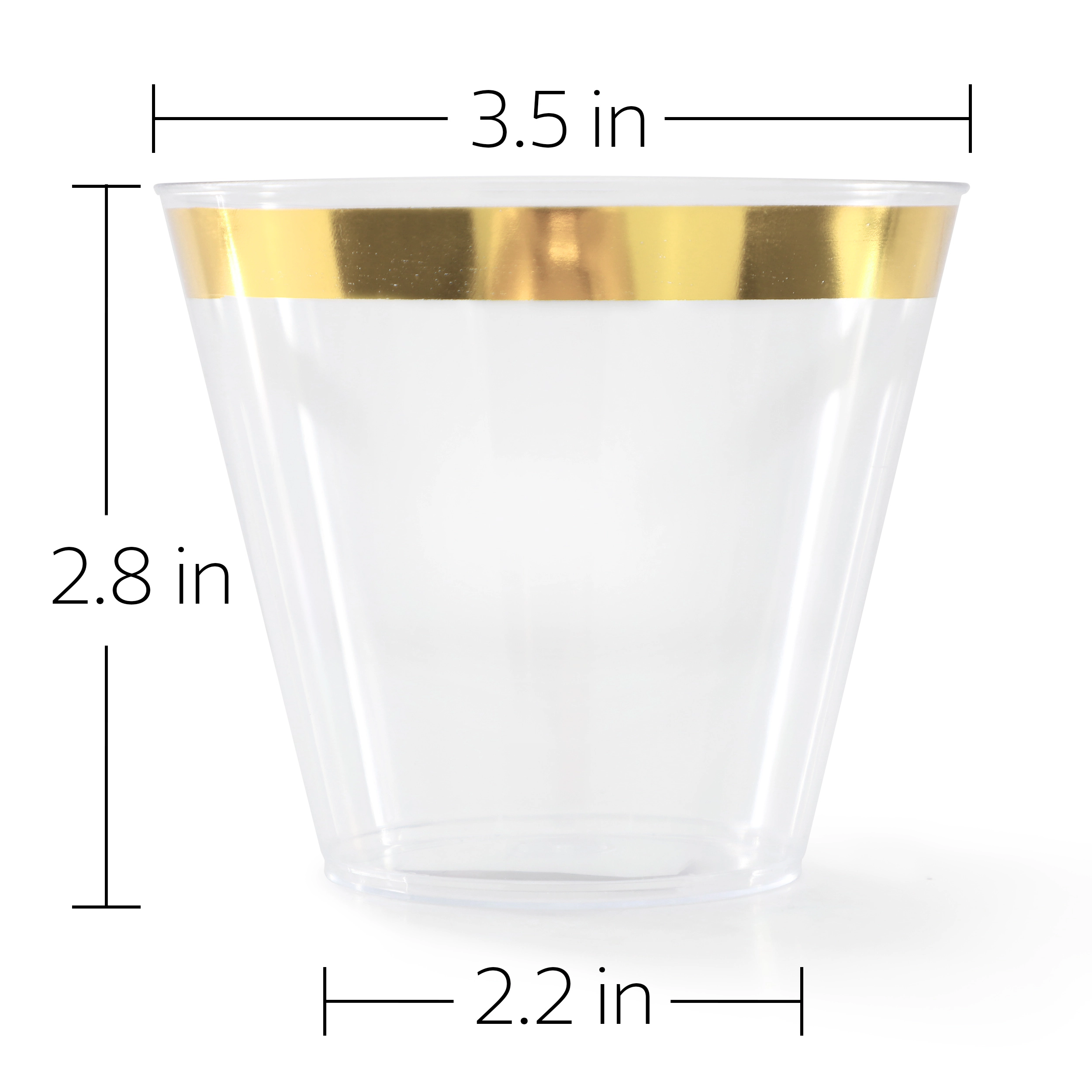 Elama 100 Piece 9 Ounce Disposable Plastic Gold Rimmed Party Cup Set
