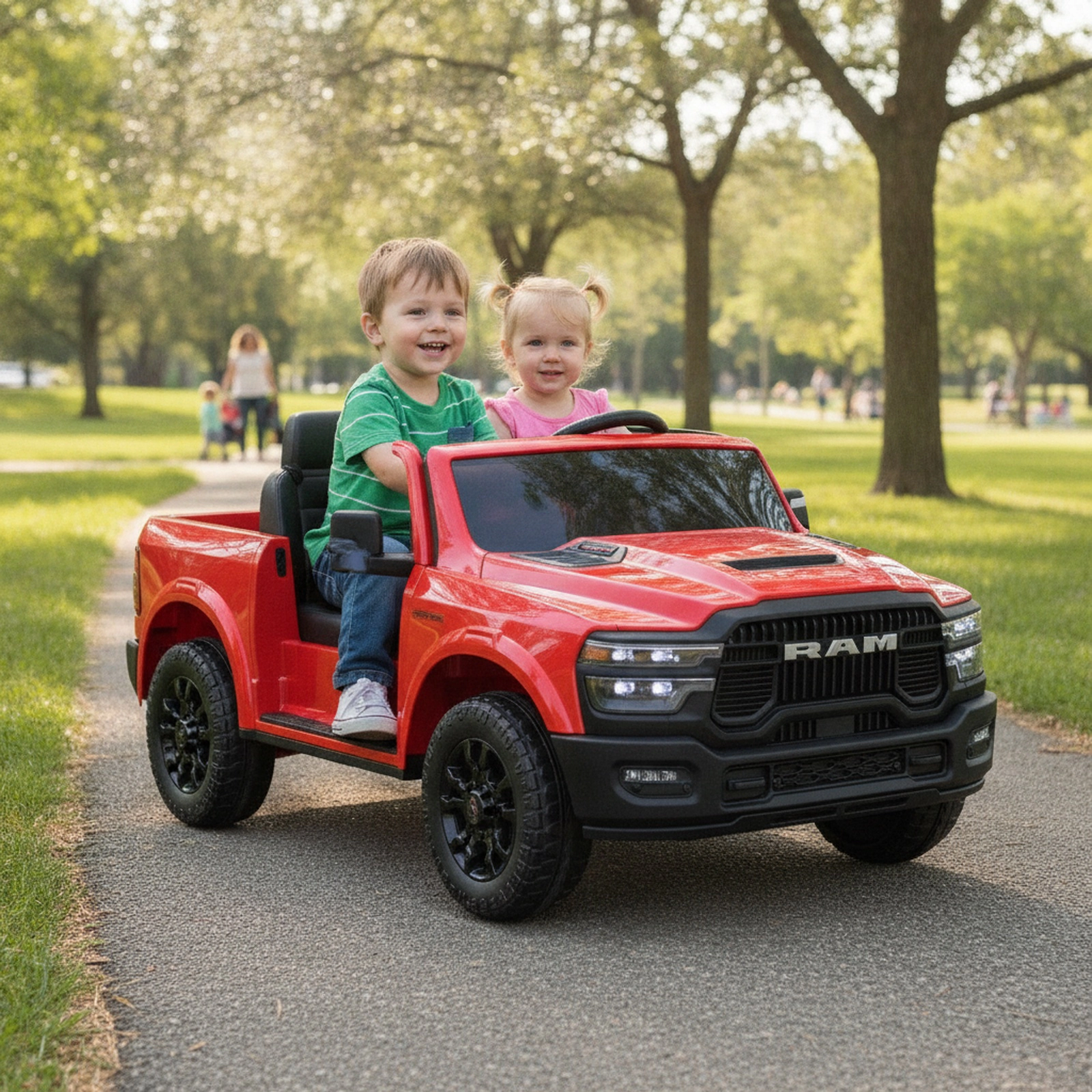 24V 2-Seater Kids Ride On Truck Parent Remote 3 Speeds 4-Wheel Spring Suspension Rear Trunk LED Lights Ages 3-8 Red