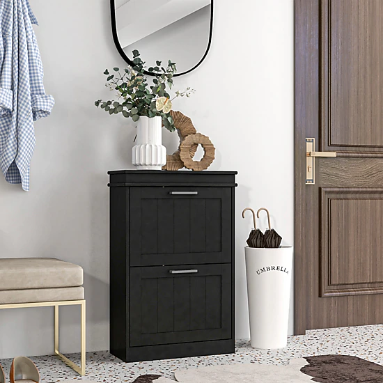 HONGGE Modern Shoe Storage Cabinet with Flip Drawers for Pairs Narrow Shoe Organizer for Entryway Hallway