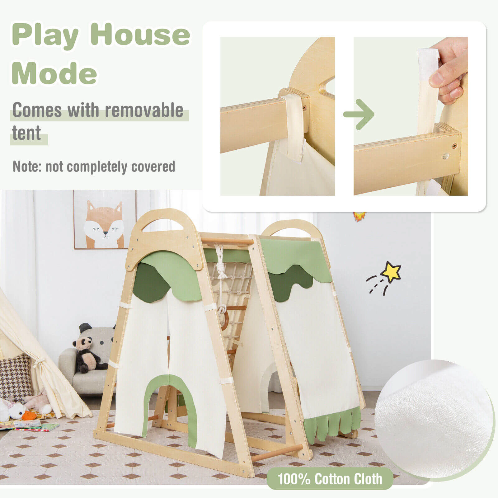 LJG 6-in-1 Wooden Kids Jungle Gym Playset with Slide Climbing Net