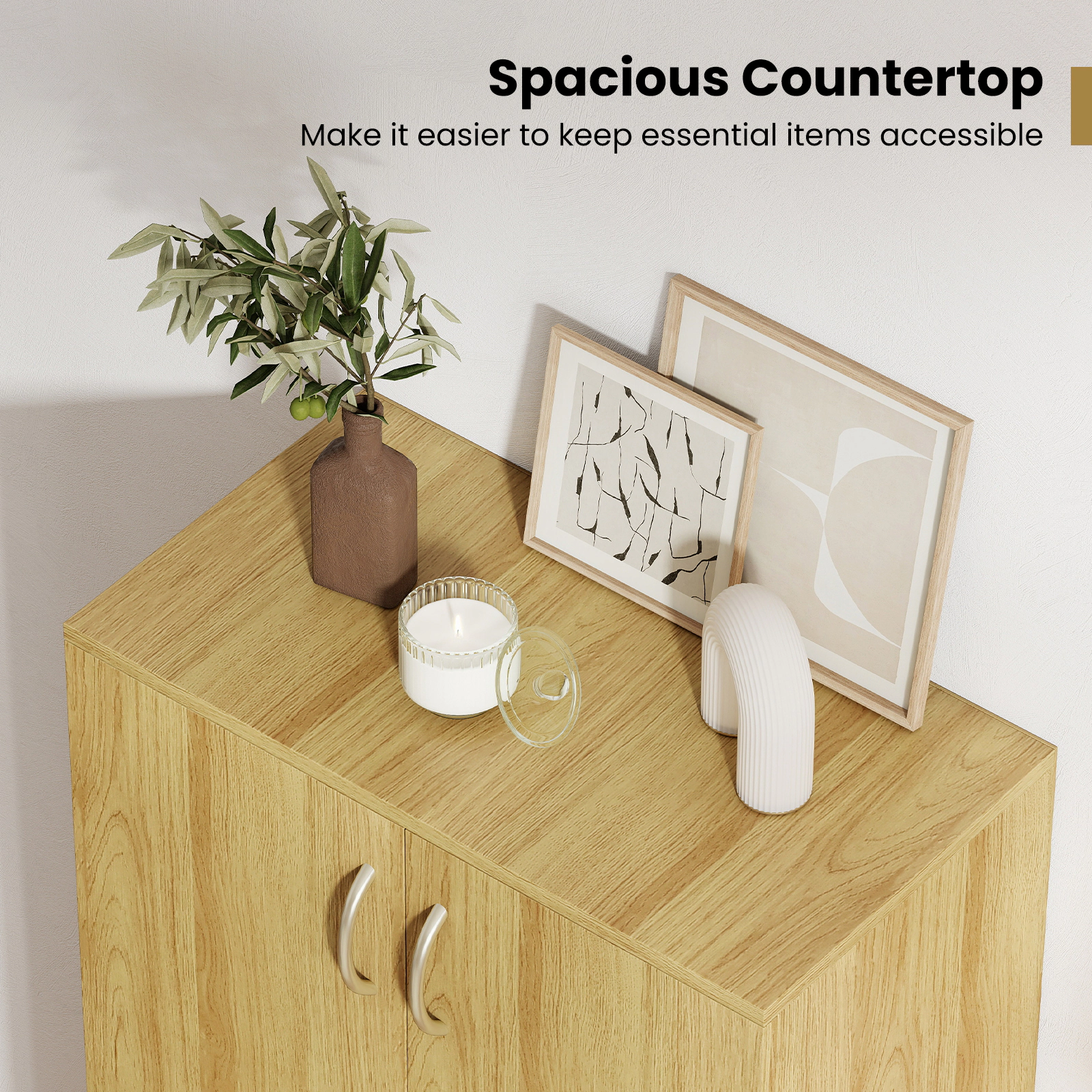 SUGIFT 6-Tier Freestanding Wooden Shoe Cabinet with Doors and Removable Shelves 22-lb Countertop Capacity Natural