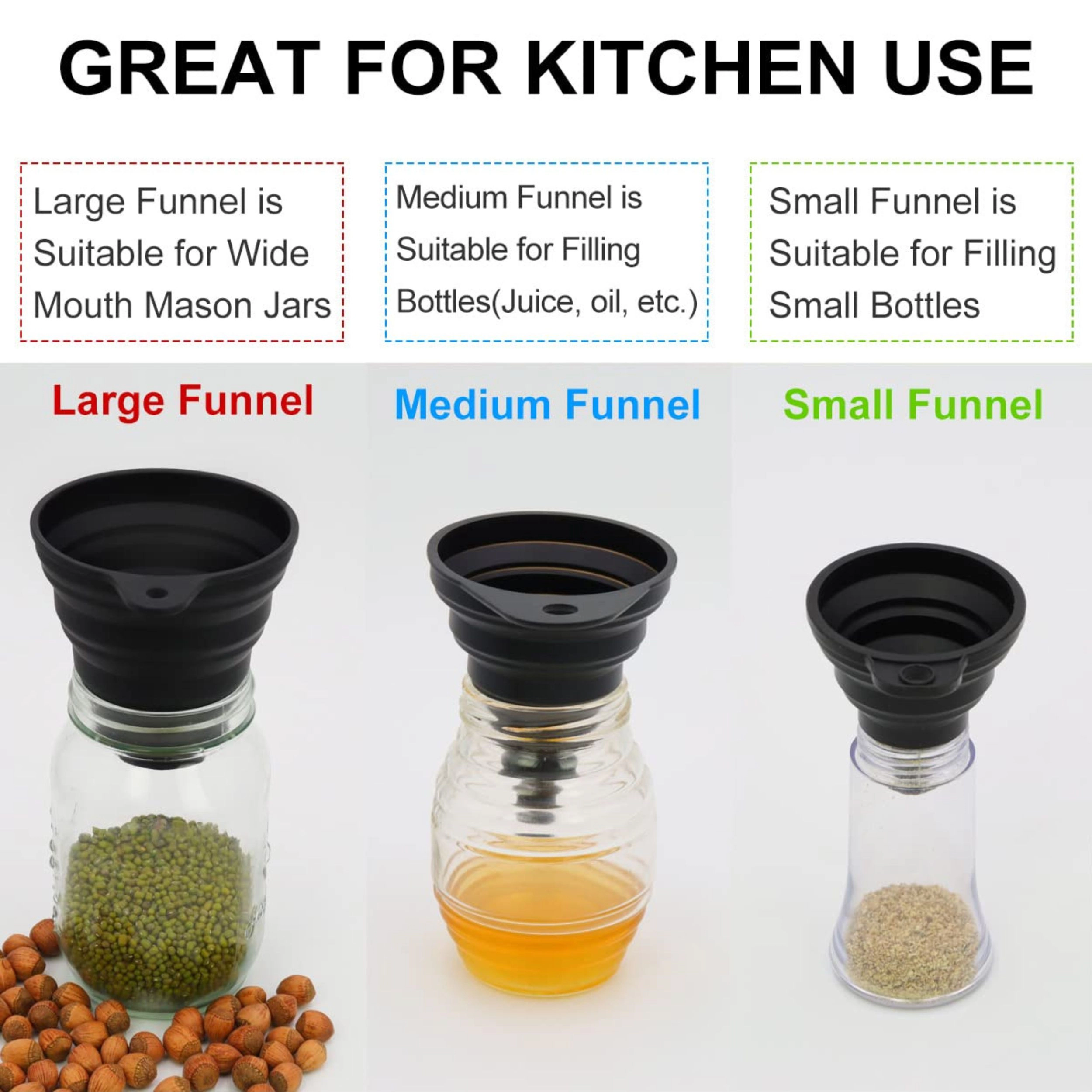 Stock Preferred Pack of 3 Silicone Kitchen Funnel Set Food Grade Collapsible Bottle Funnels