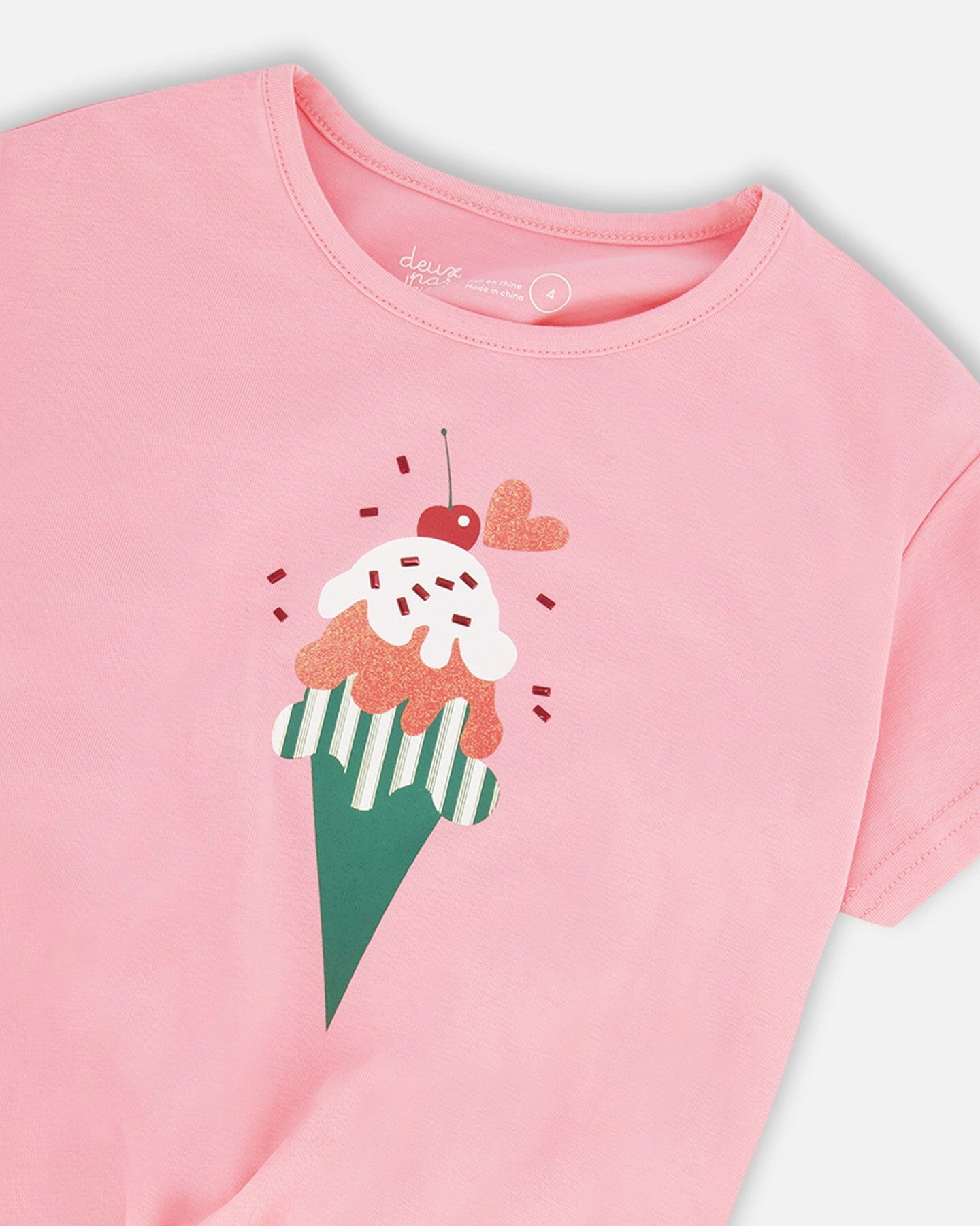 Deux par Deux Girls Ice Cream Graphic Organic Cotton Jersey T-Shirt with Tie At Waist