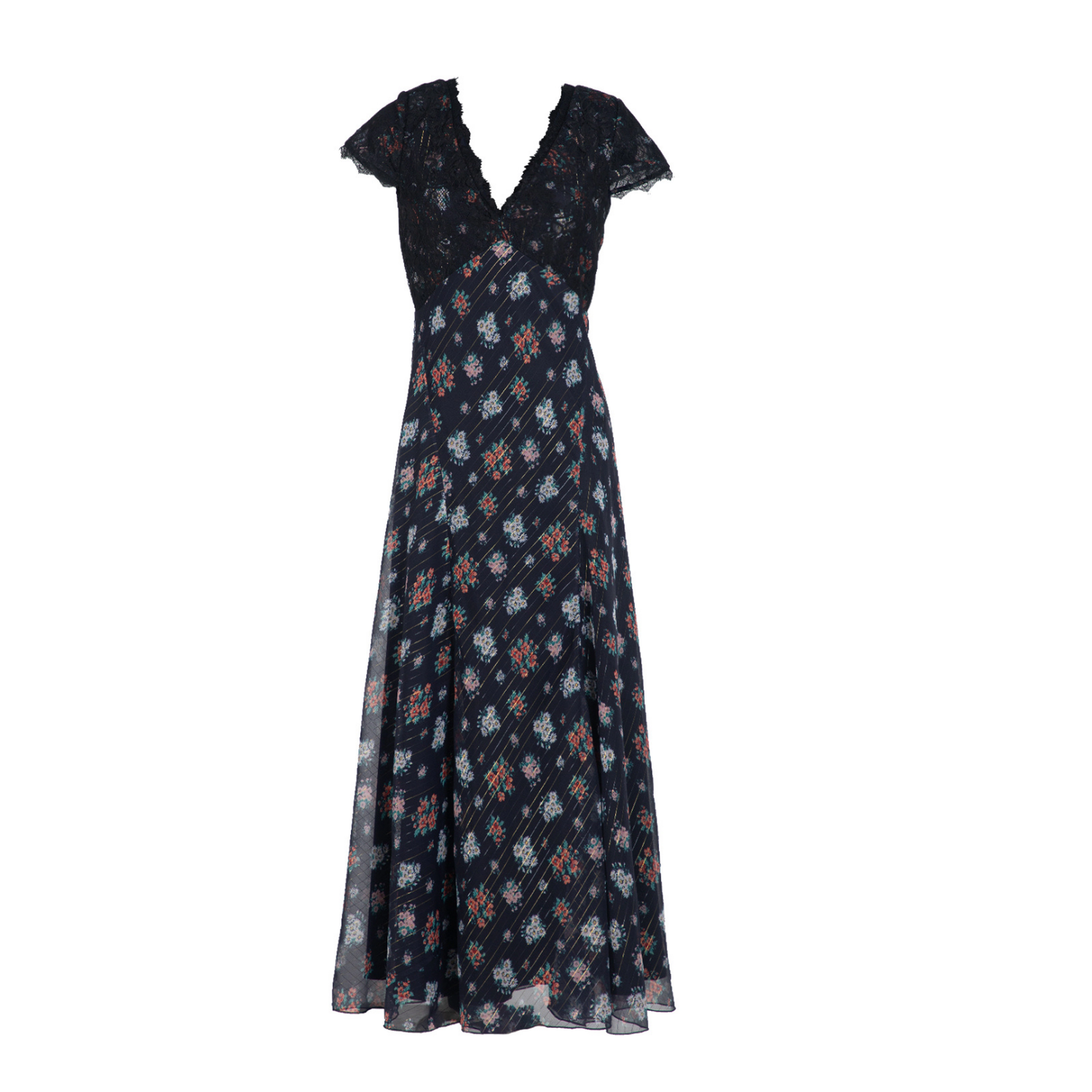 Rose & Nancy Women's Jess Lace Trim Navy And Black Floral Maxi