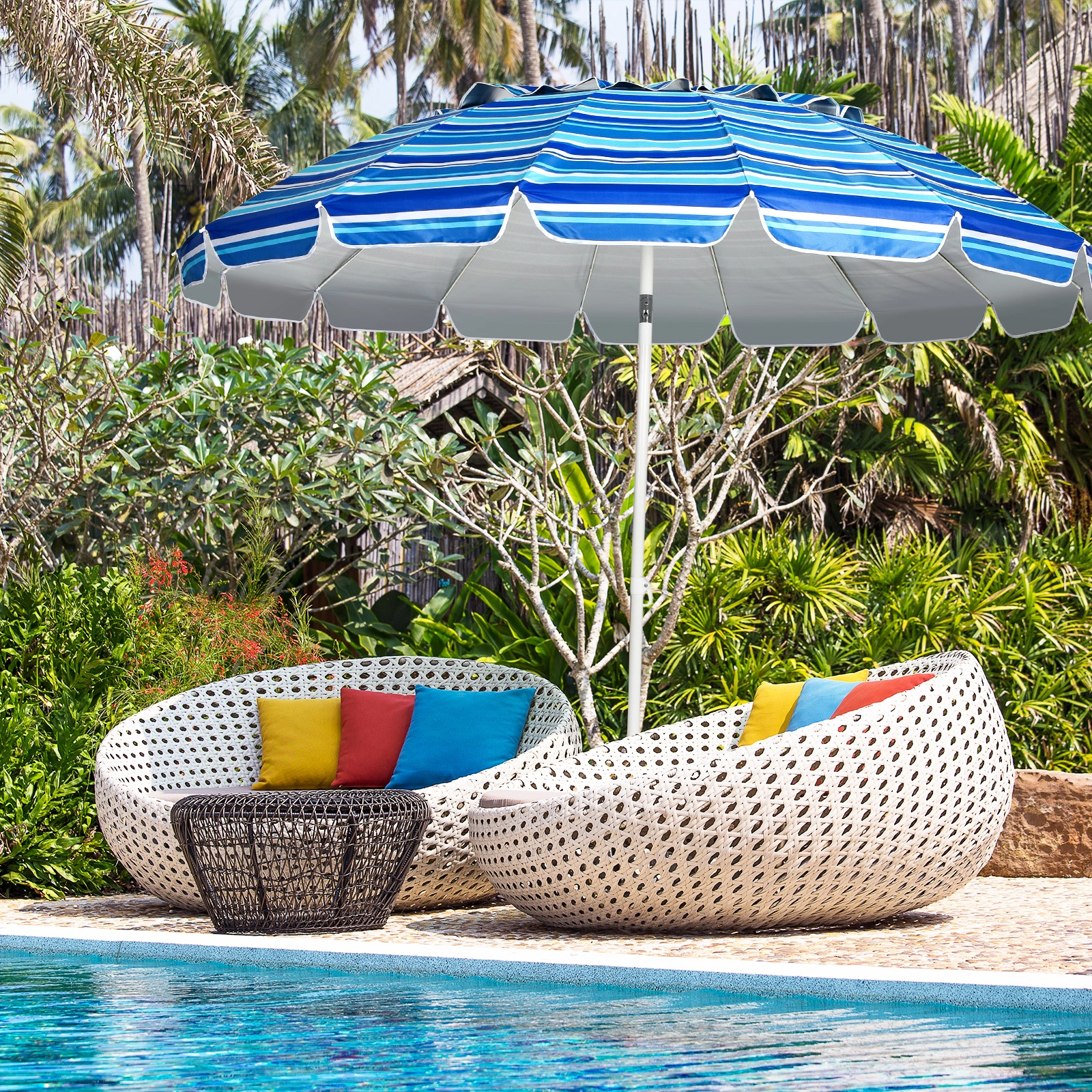 SUGIFT 8-ft Portable Beach Umbrella with Sand Anchor and Tilt Mechanism for Garden and Patio Navy
