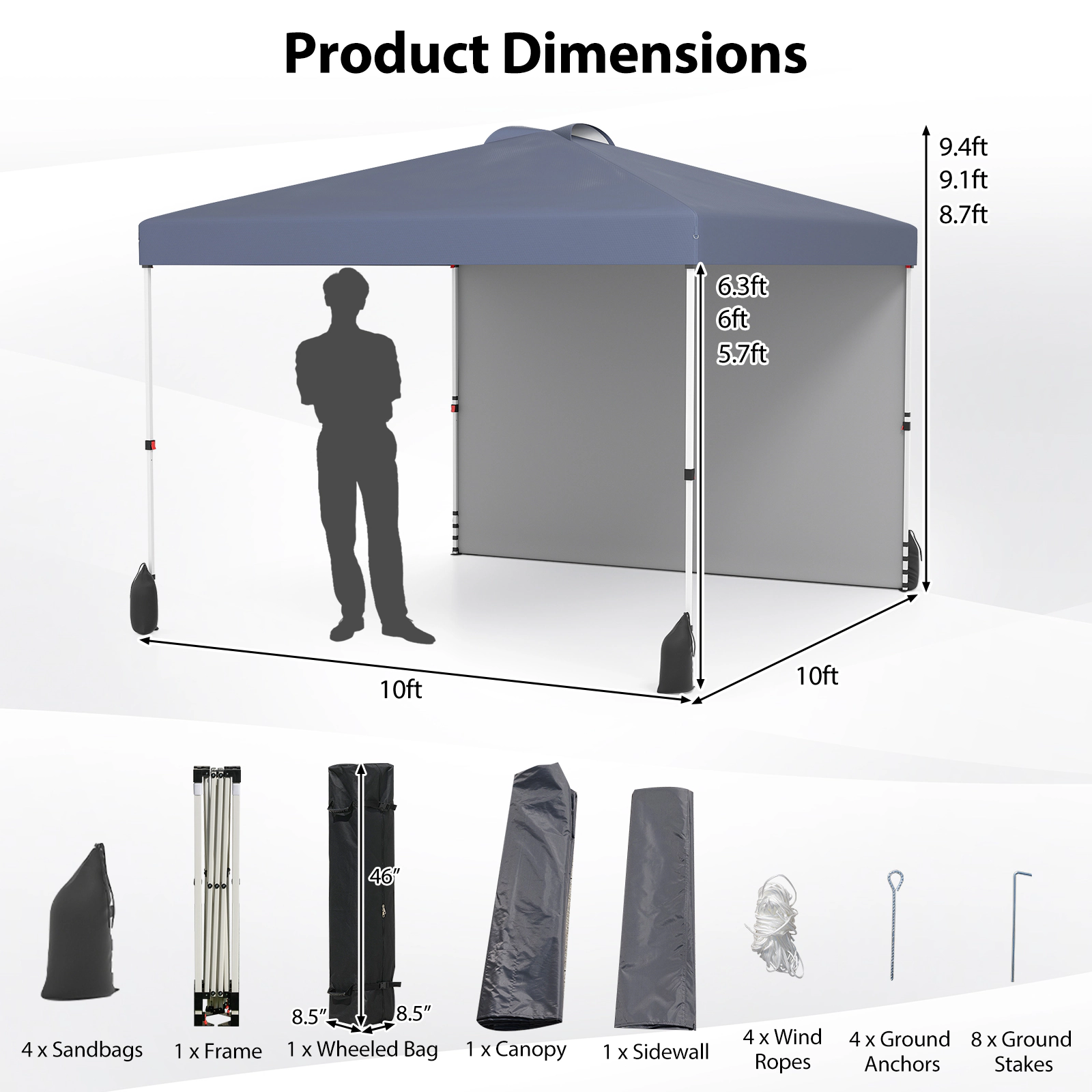 LJG 10 x FT Pop up Canopy Tent with 1 Sidewall and Wheeled Bag