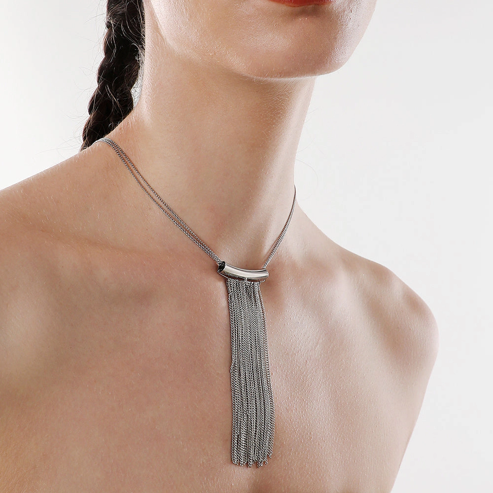 SOHI Women's Metallic Silver the Hanging Chain Bar Lariat Necklace