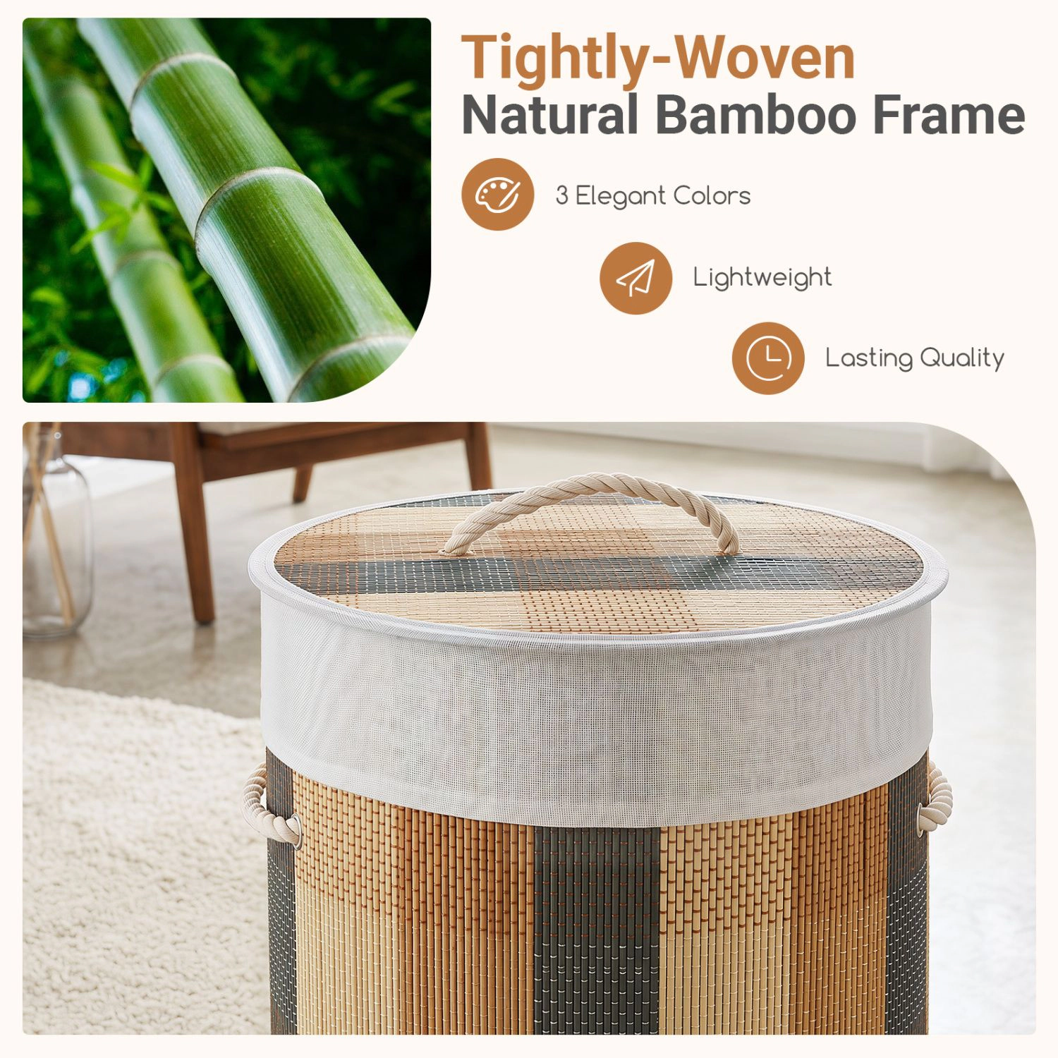 SlickBlue Wicker Laundry Hamper 13.2 Gal with Lid & Collapsible Design