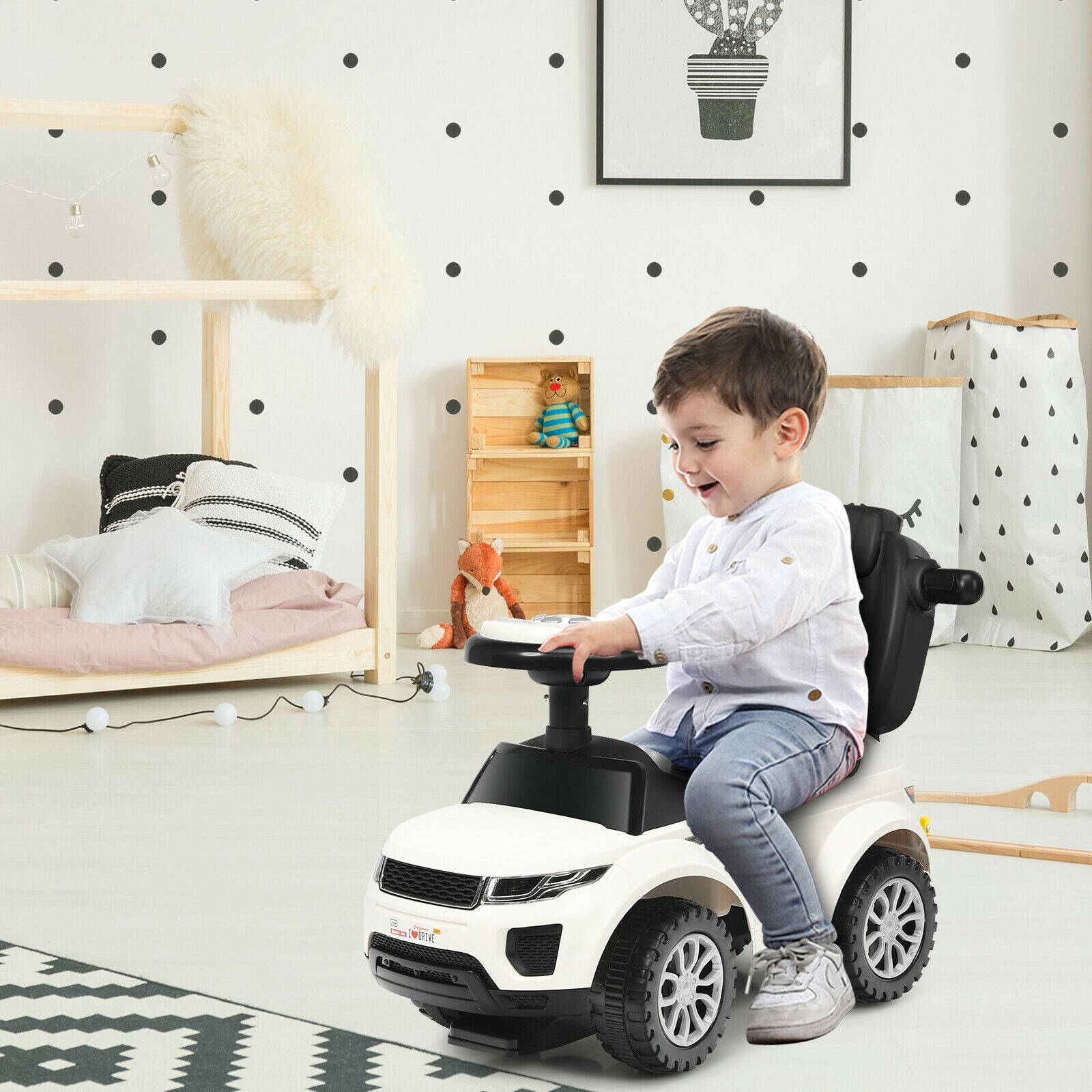 SUGIFT 3-in-1 Ride-On Push Car Toddler Stroller Sliding Car 35-in Frame 55-lb Capacity Ages 12-36 Months Black
