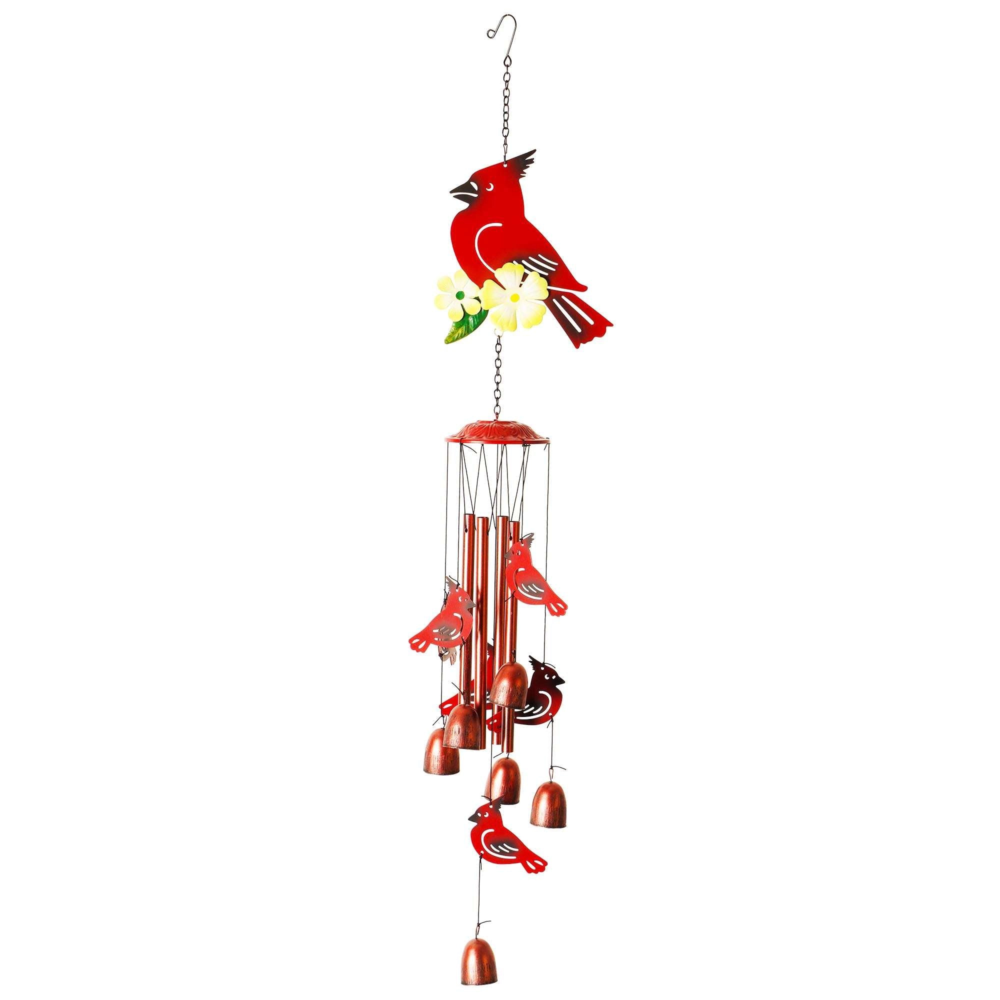 G128 34" Hand-Painted Red Cardinal Wind Chime - Metal Seashell Chimes for Garden Patio Porch
