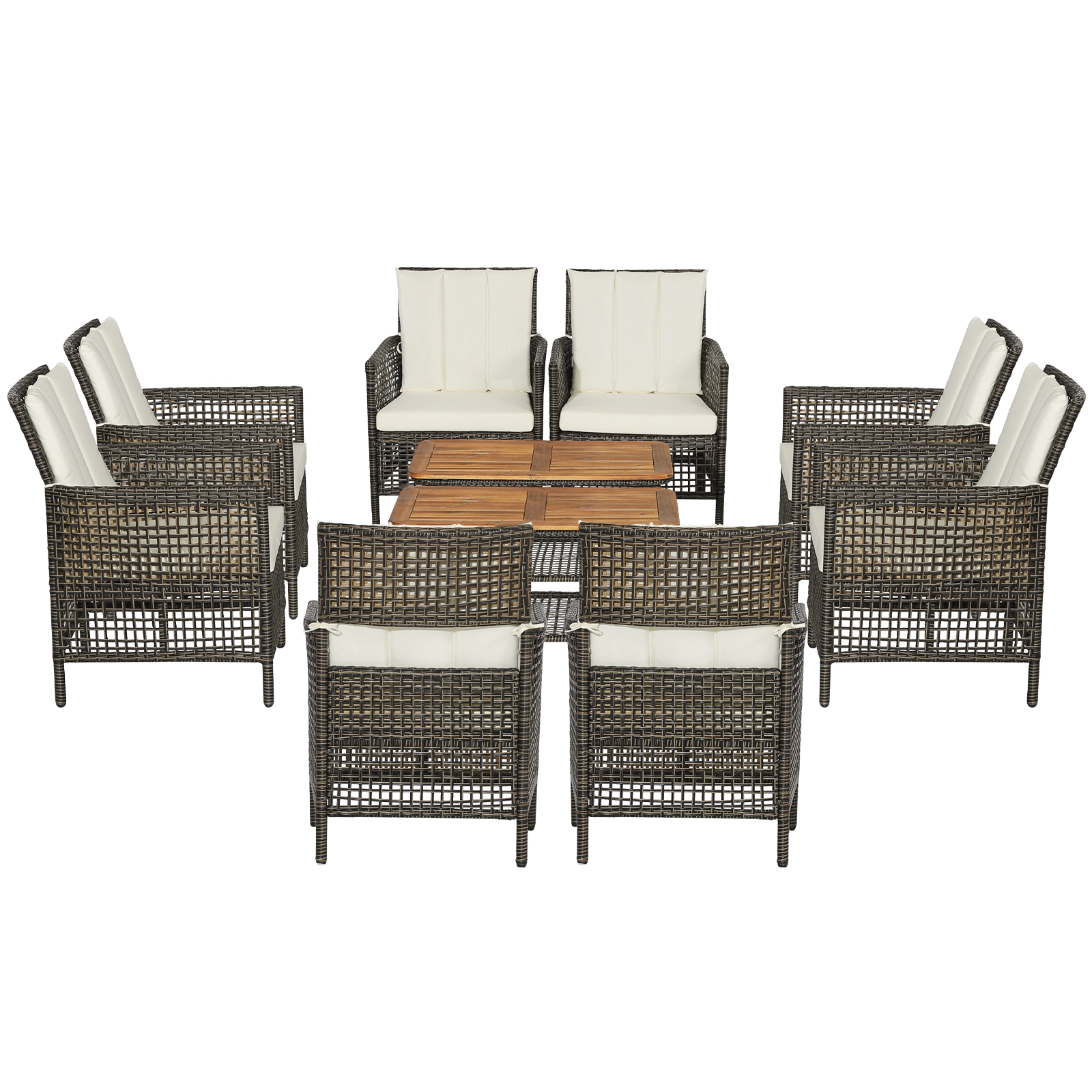 SUGIFT 5-Piece Off-White Wicker Patio Conversation Set with 4 Armchairs and Acacia Storage Table