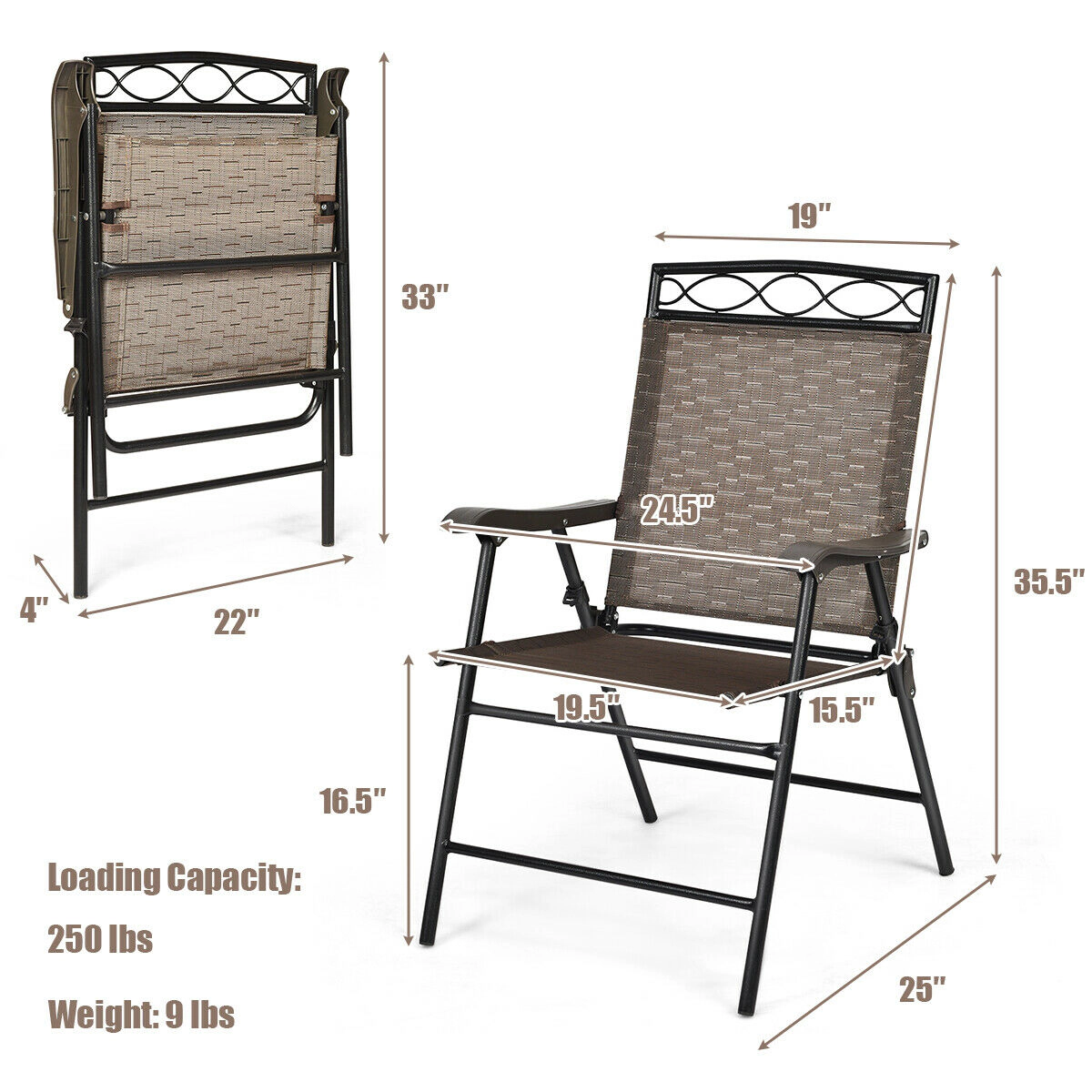 LJG Set of 4 Patio Folding Chairs