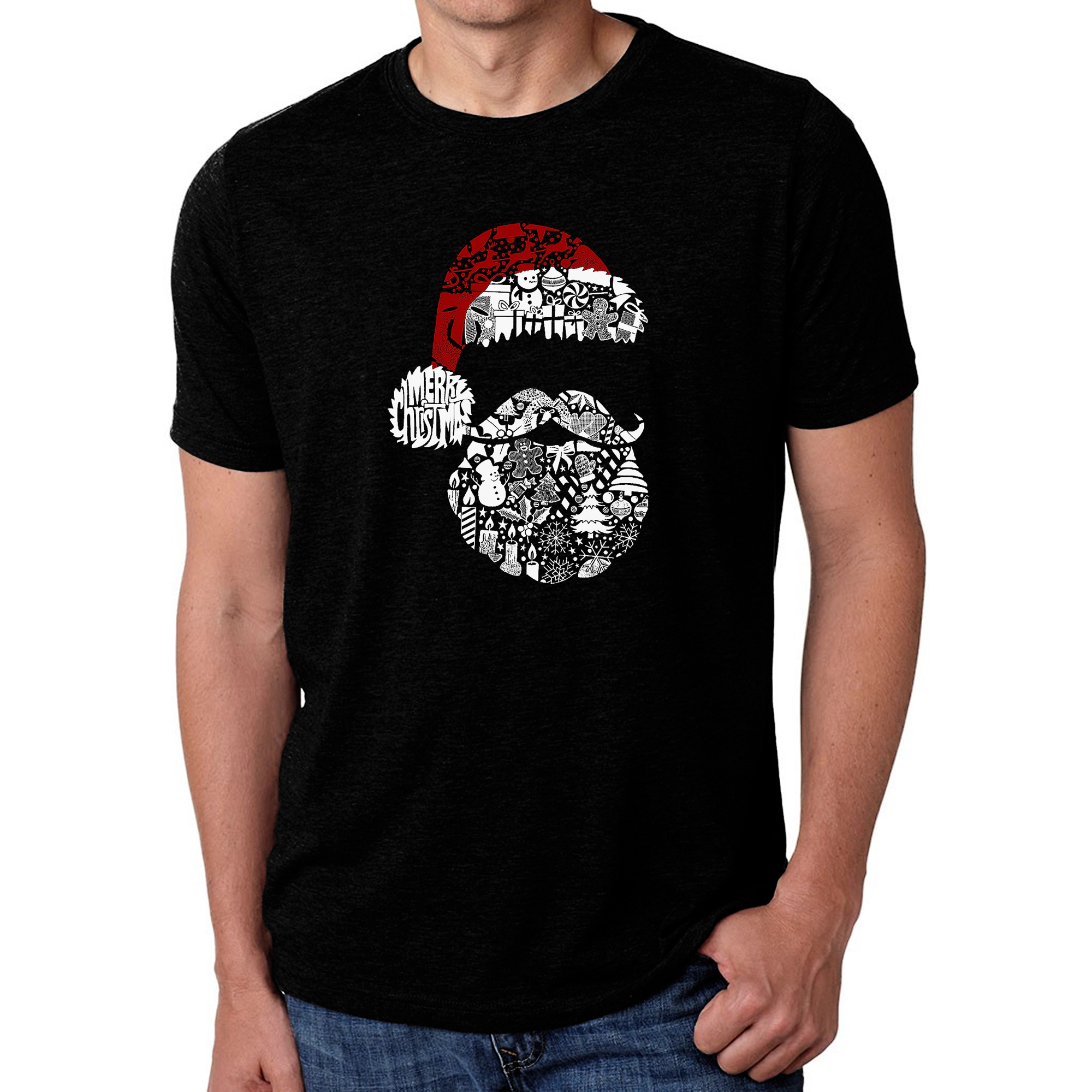 LA Pop Art Men's Cotton/Poly Blend Crew Neck T-Shirt - Santa Word