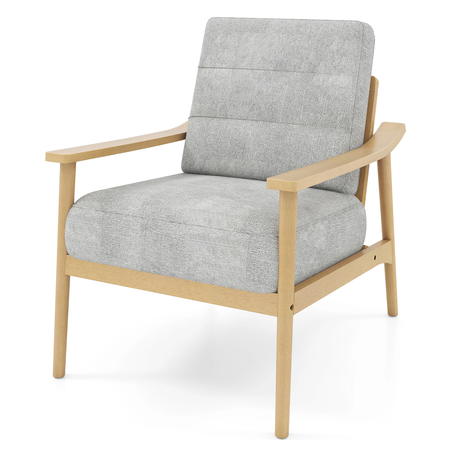 LJG Modern Accent Chair with Rubber Wood Armrests and Legs for Living Room